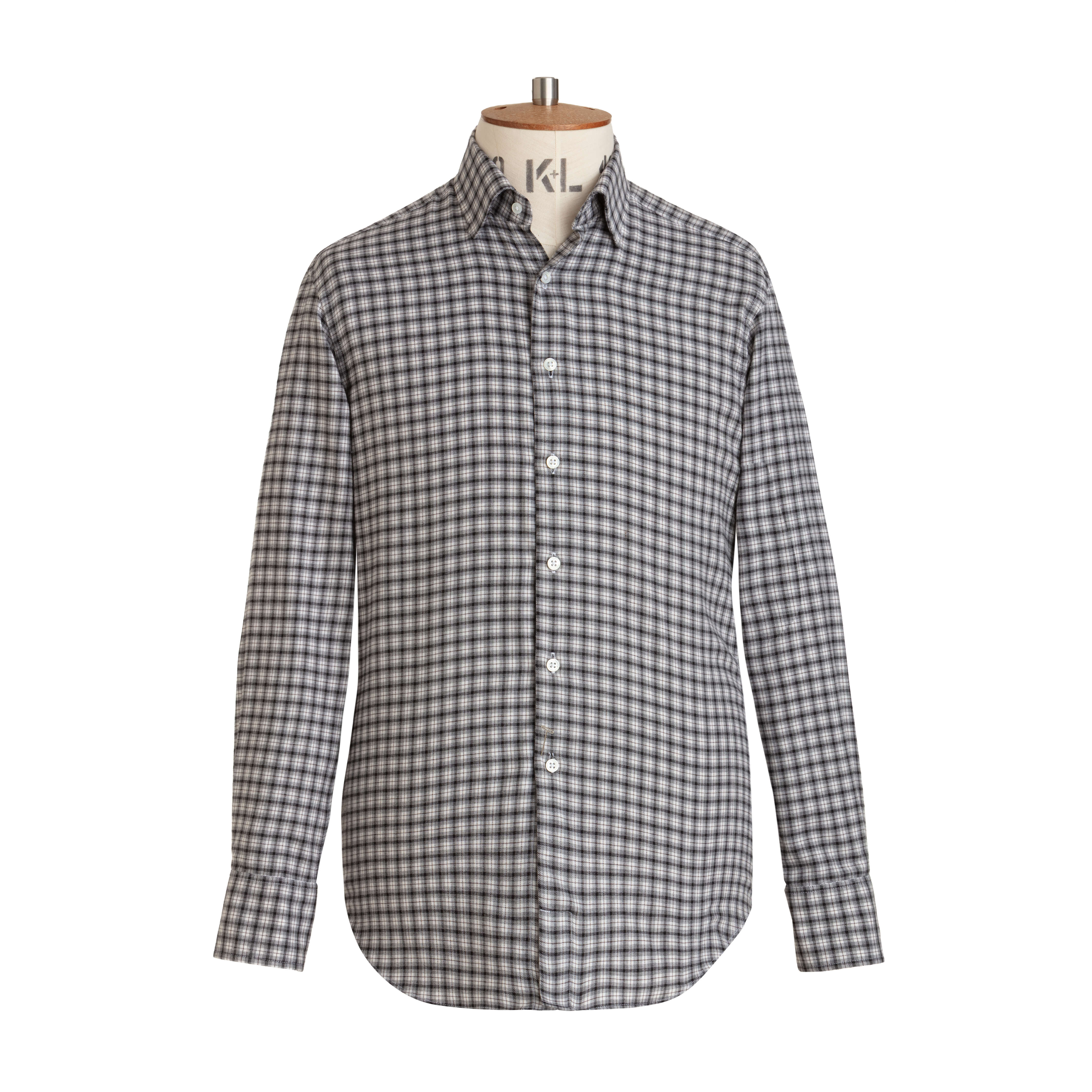 Charcoal/Grey Check Wool Cotton Blend Shirt - New