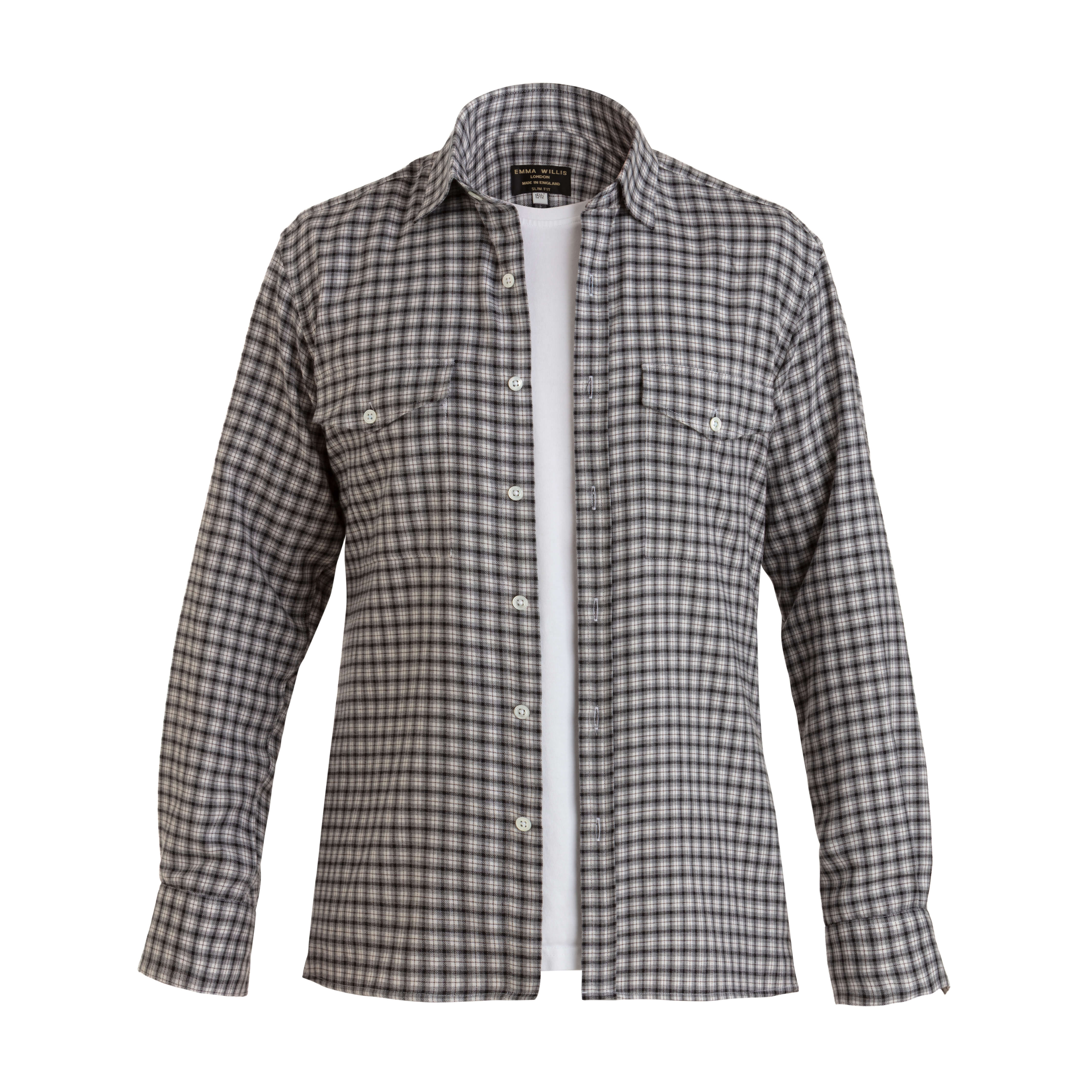 Charcoal/Grey Check Wool Cotton Blend Over Shirt - New