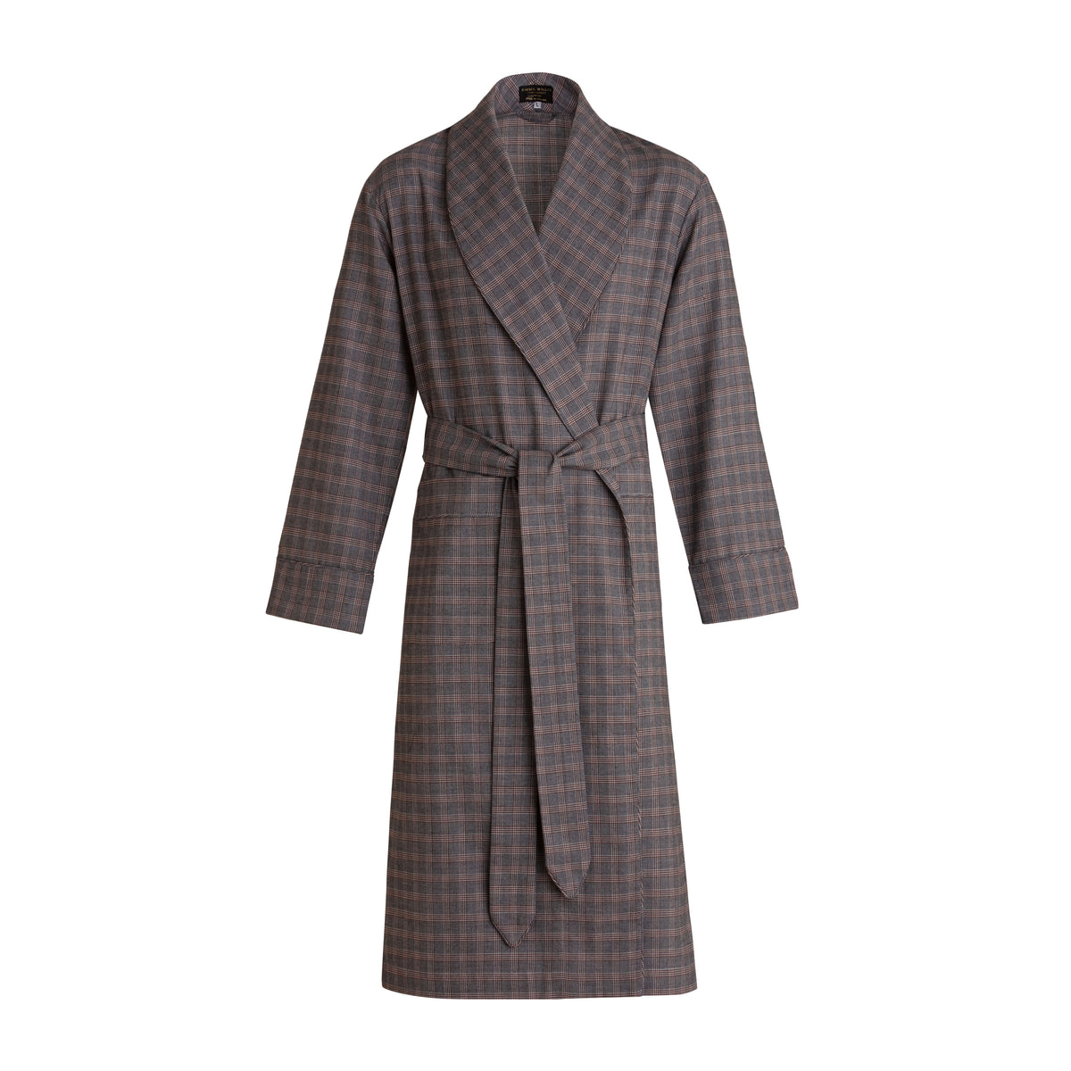 Charcoal Plaid Wool Cotton Blend Dressing Gown - New