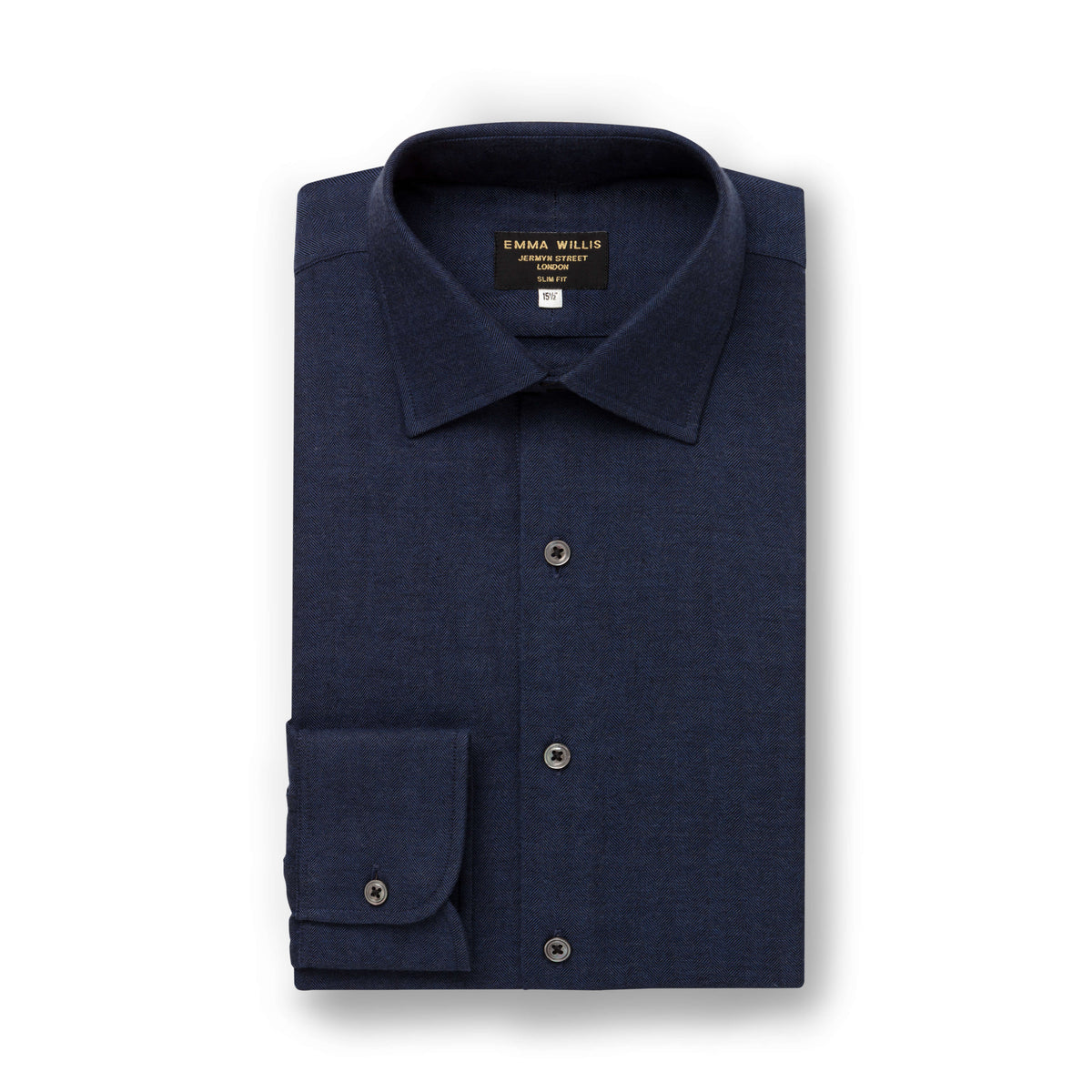 Denim Herringbone Wool Cotton Blend Shirt - New