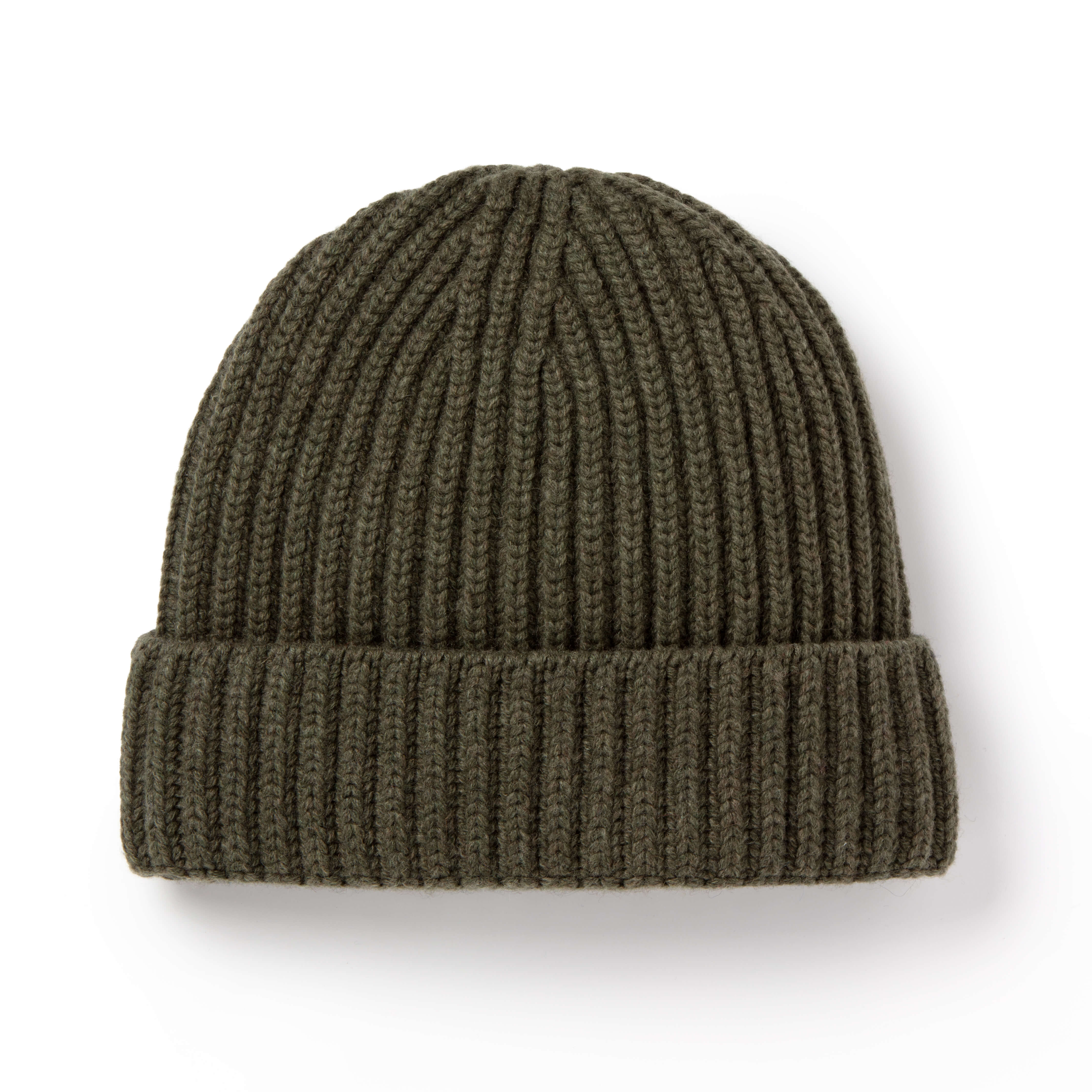 Olive Ribbed Cashmere Beanie - New