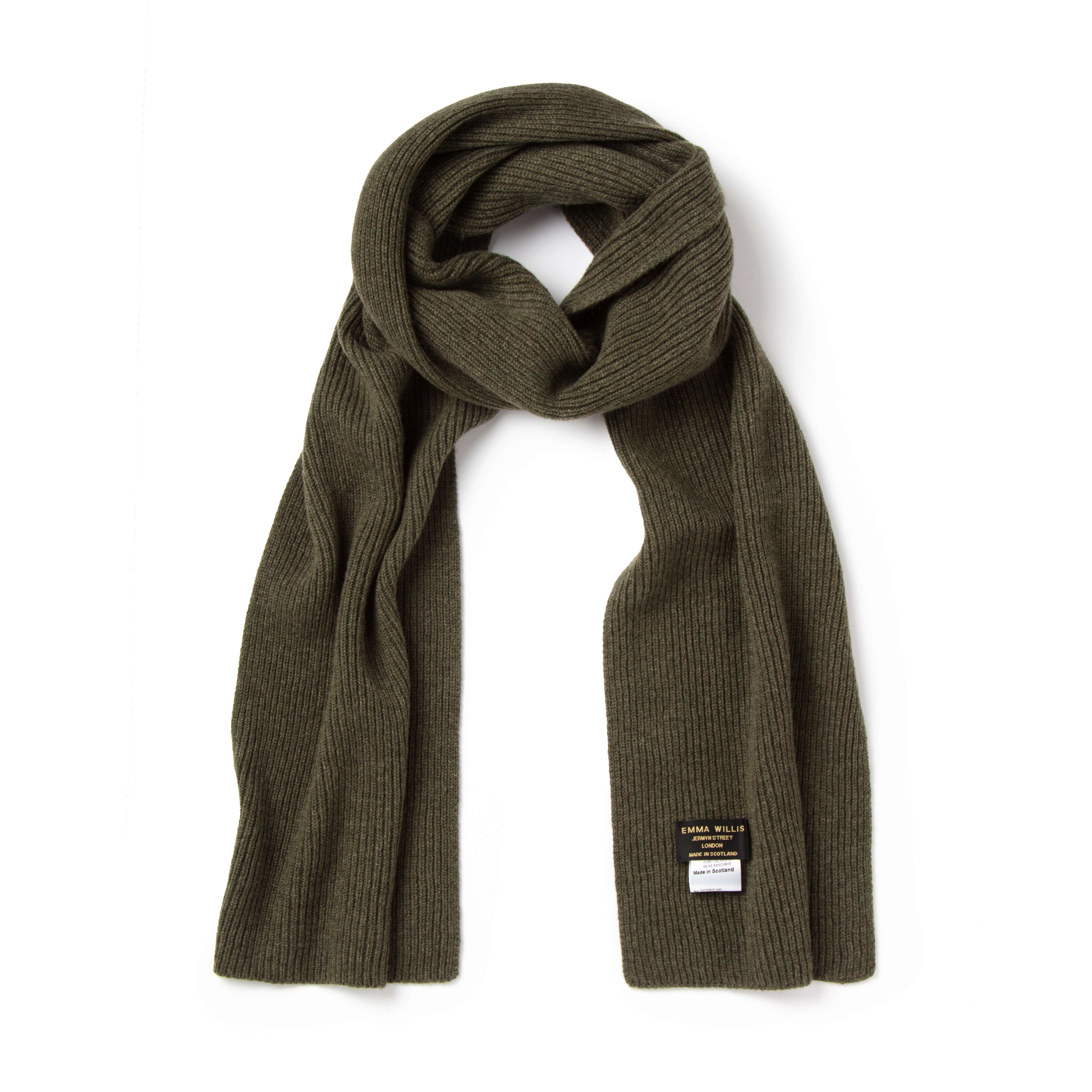 Olive Ribbed Cashmere Scarf - New