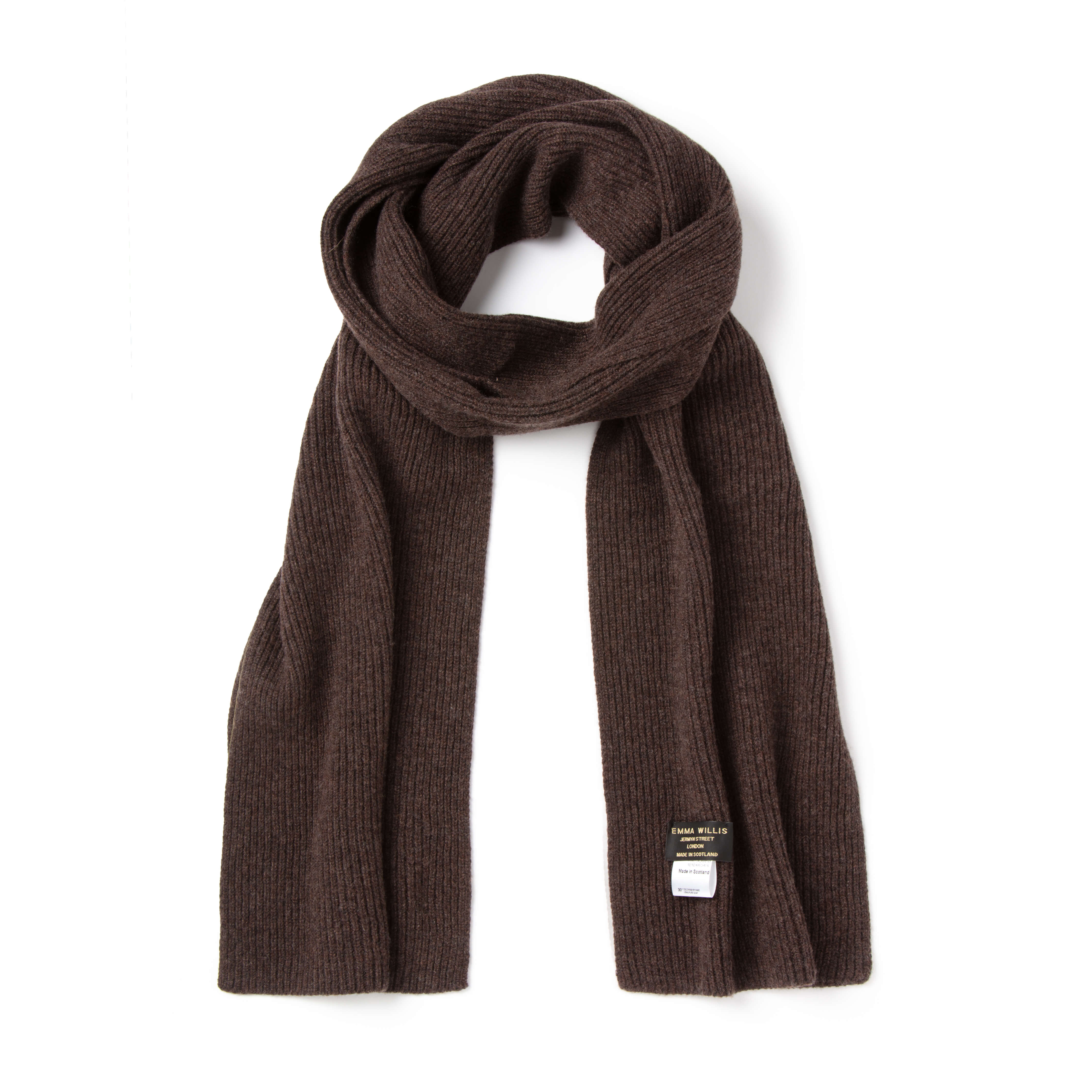 Chocolate Ribbed Cashmere Scarf - New
