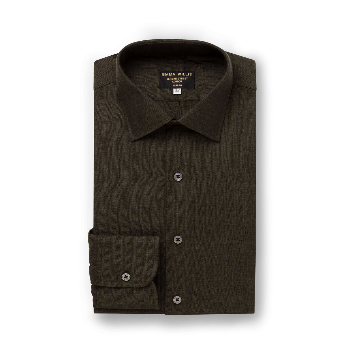 Forest Herringbone Wool Cotton Blend Shirt - New