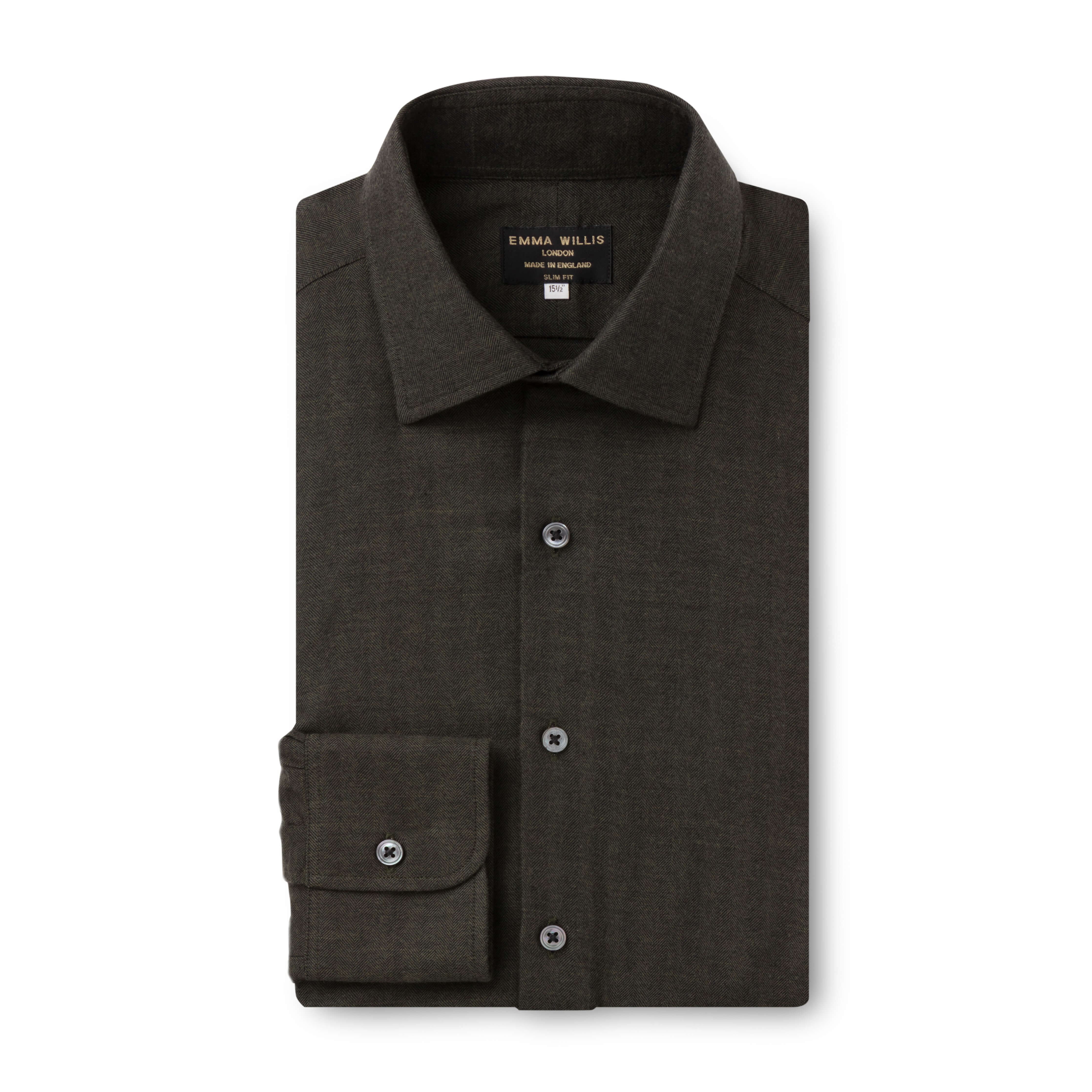 Khaki Herringbone Wool Cotton Blend Shirt - New
