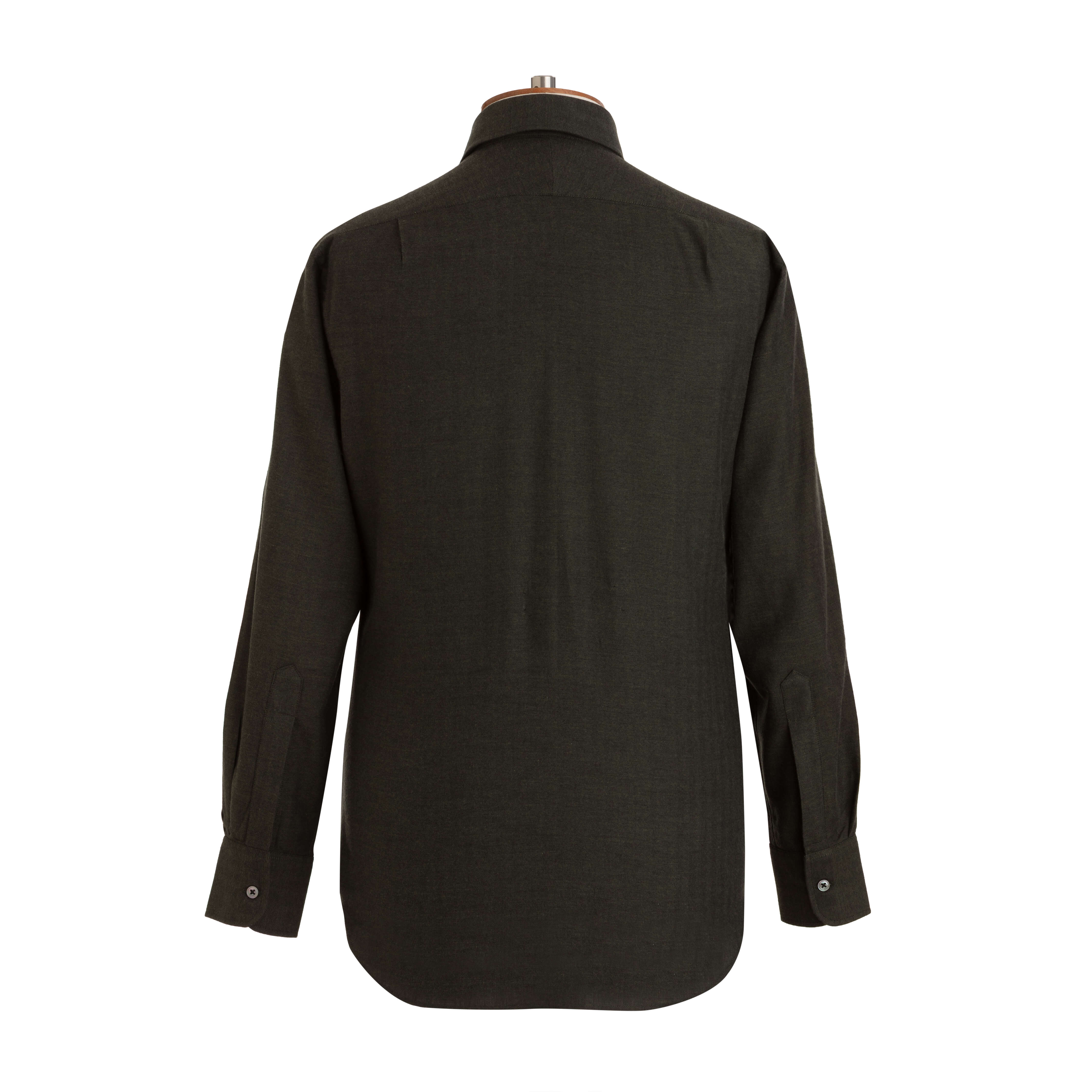 Khaki Herringbone Wool Cotton Blend Shirt - New