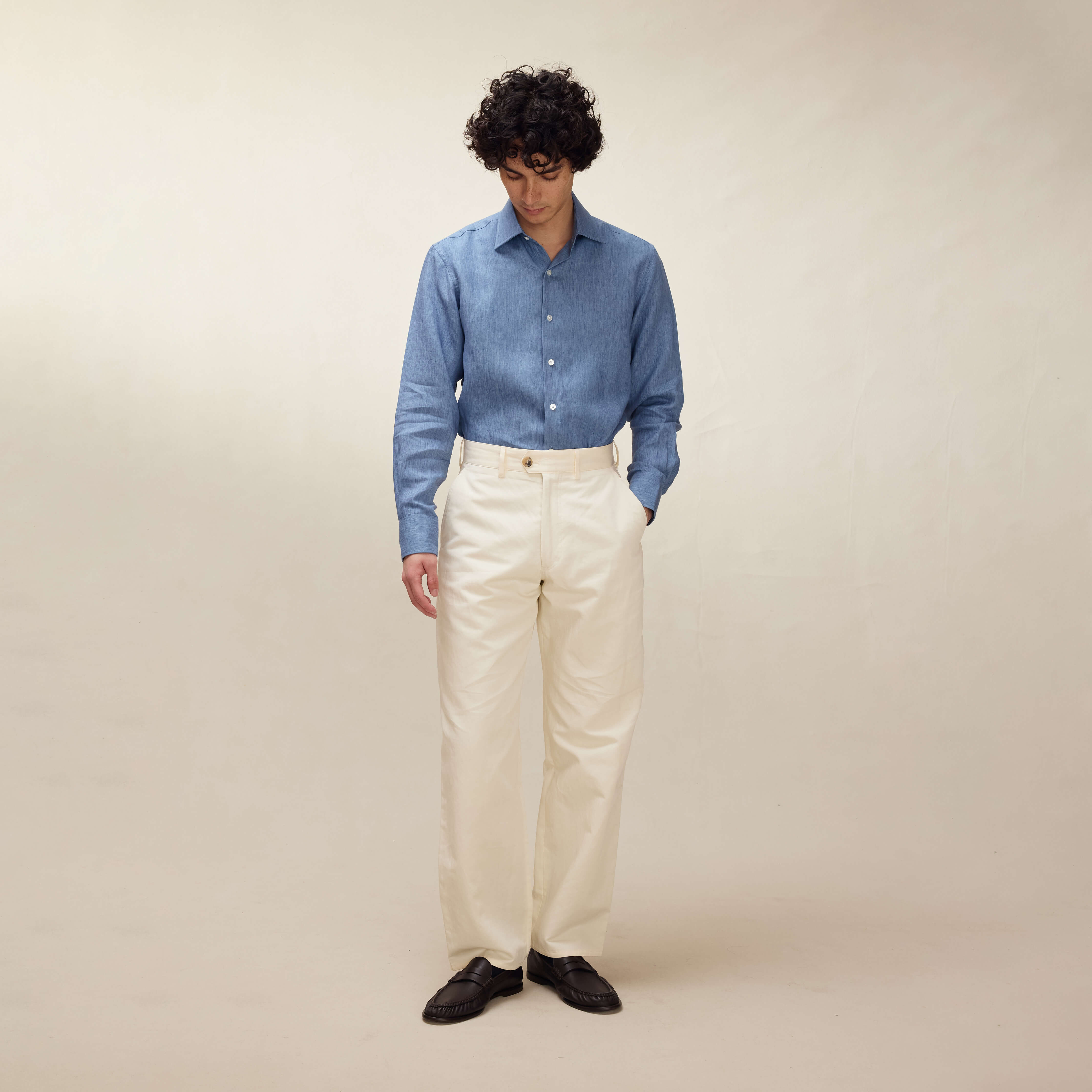 Light Denim Twill Linen Shirt - New