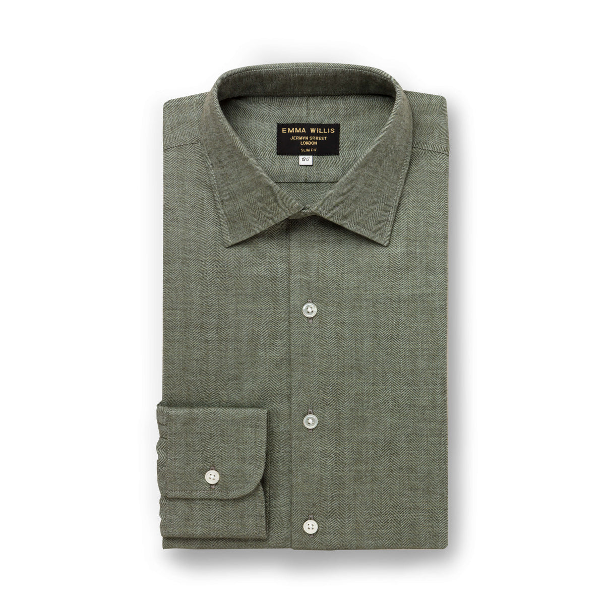 Moss Herringbone Wool Cotton Blend Shirt - New