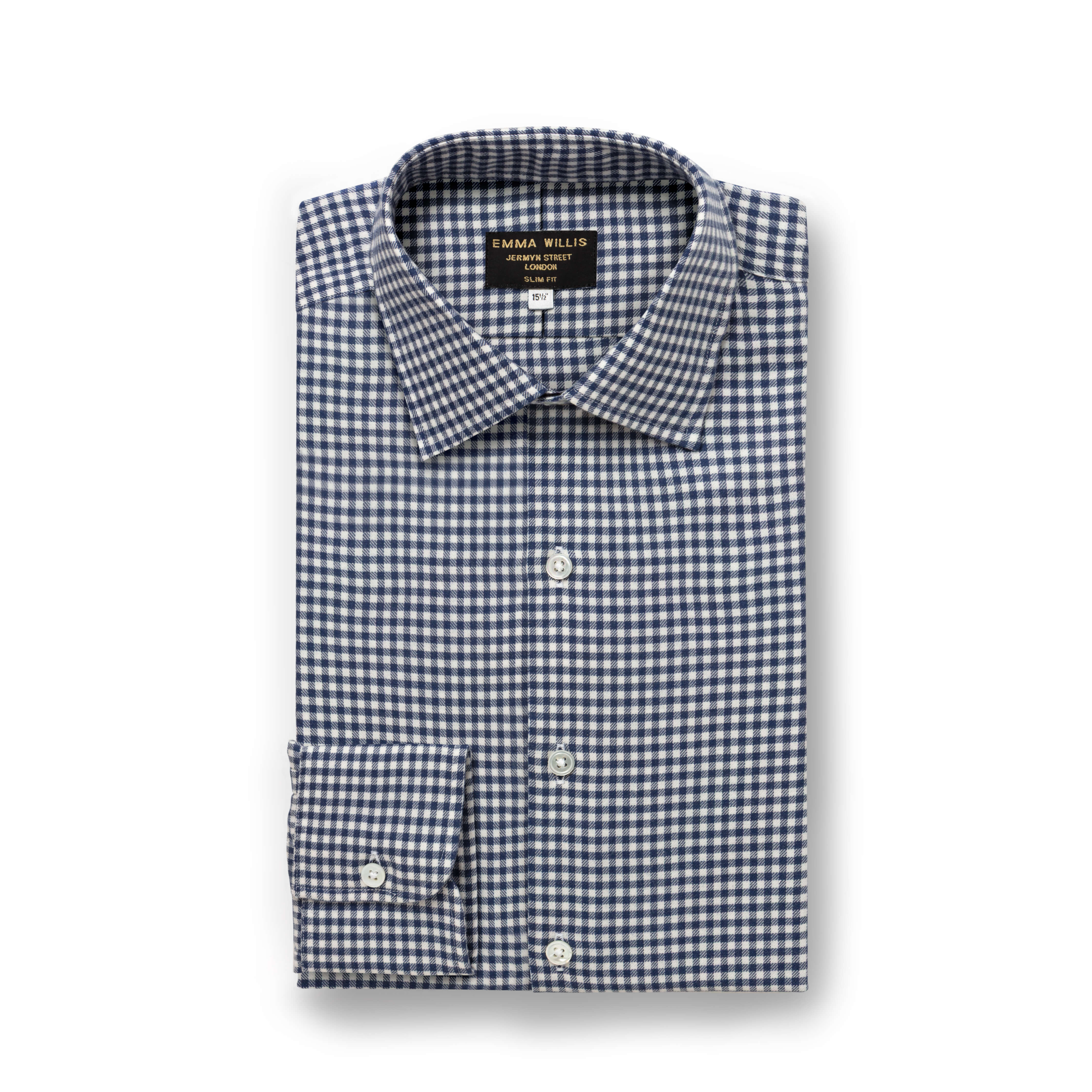 Navy Gingham Wool Cotton Blend Shirt - New