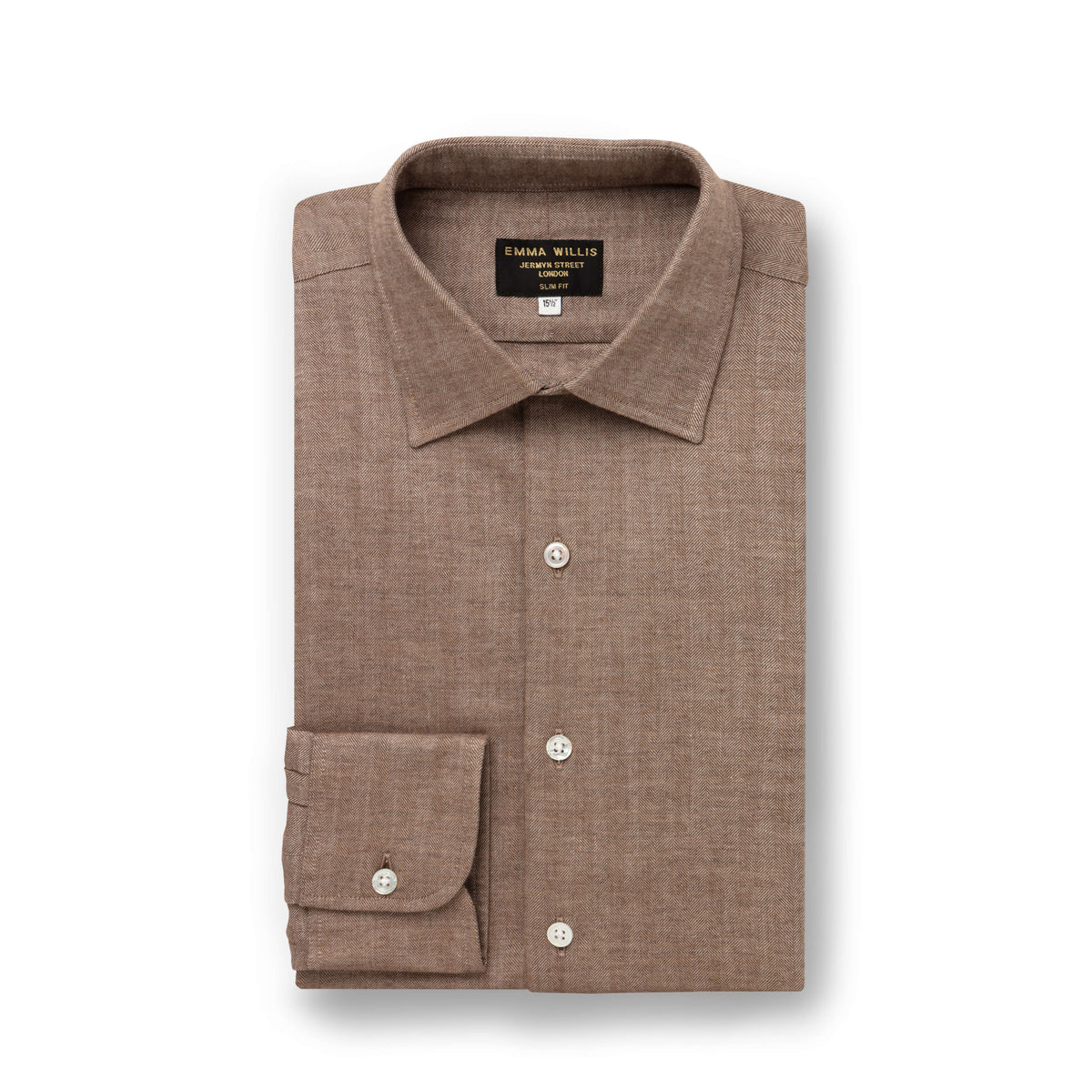Oatmeal Herringbone Wool Cotton Blend Shirt - New