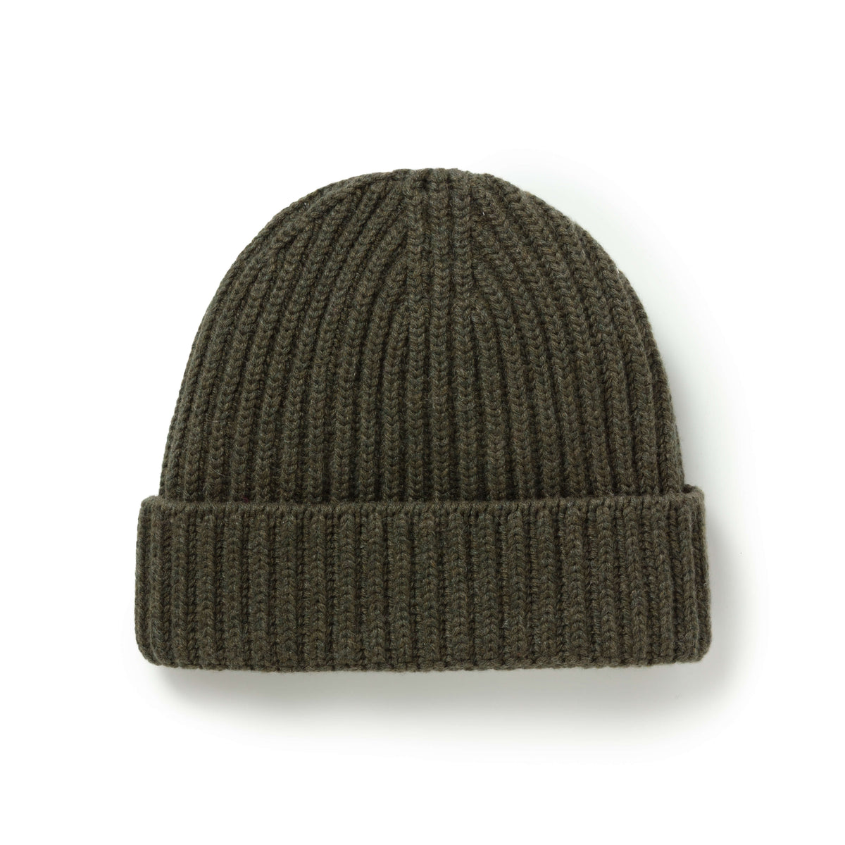 Olive Ribbed Cashmere Beanie