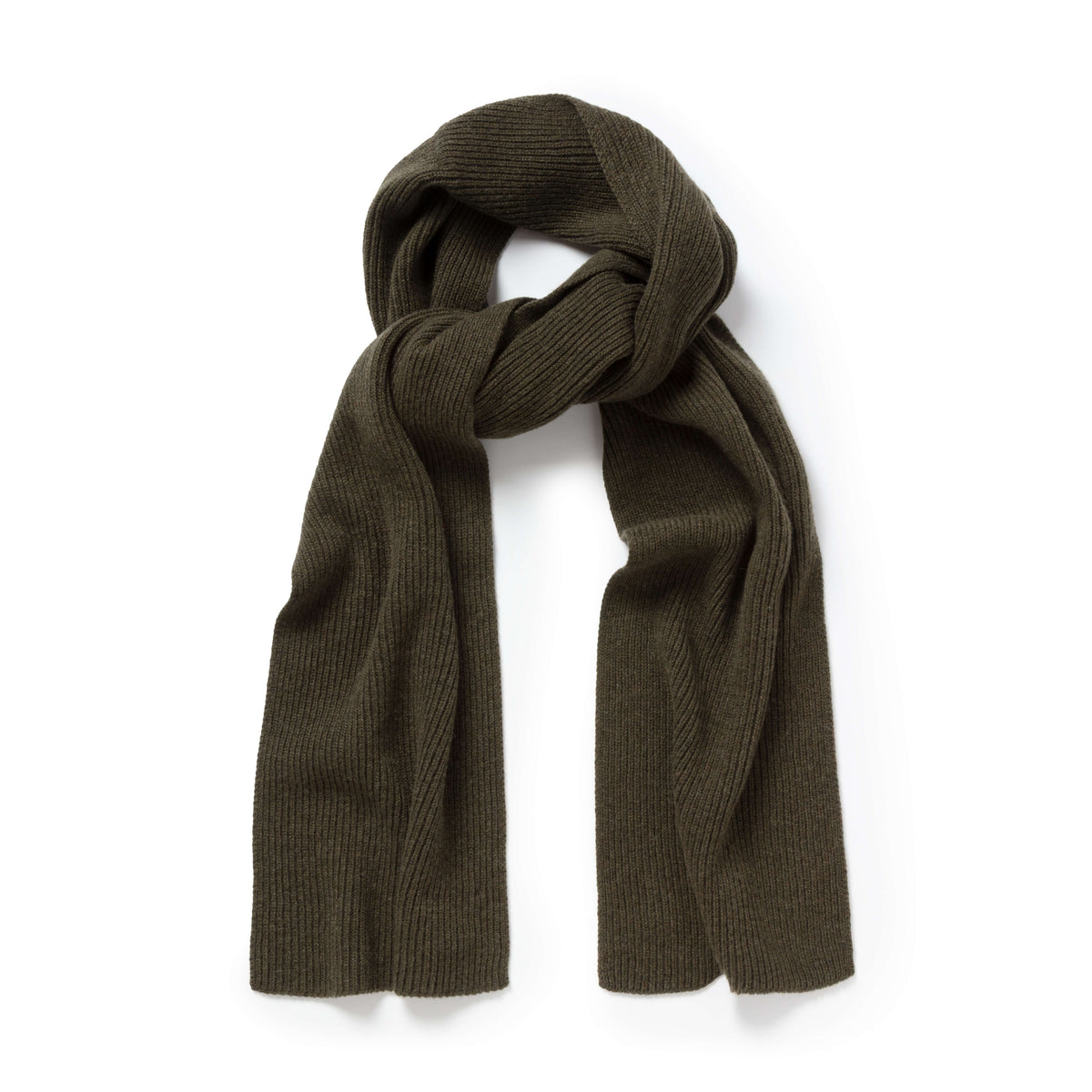 Olive Ribbed Cashmere Scarf