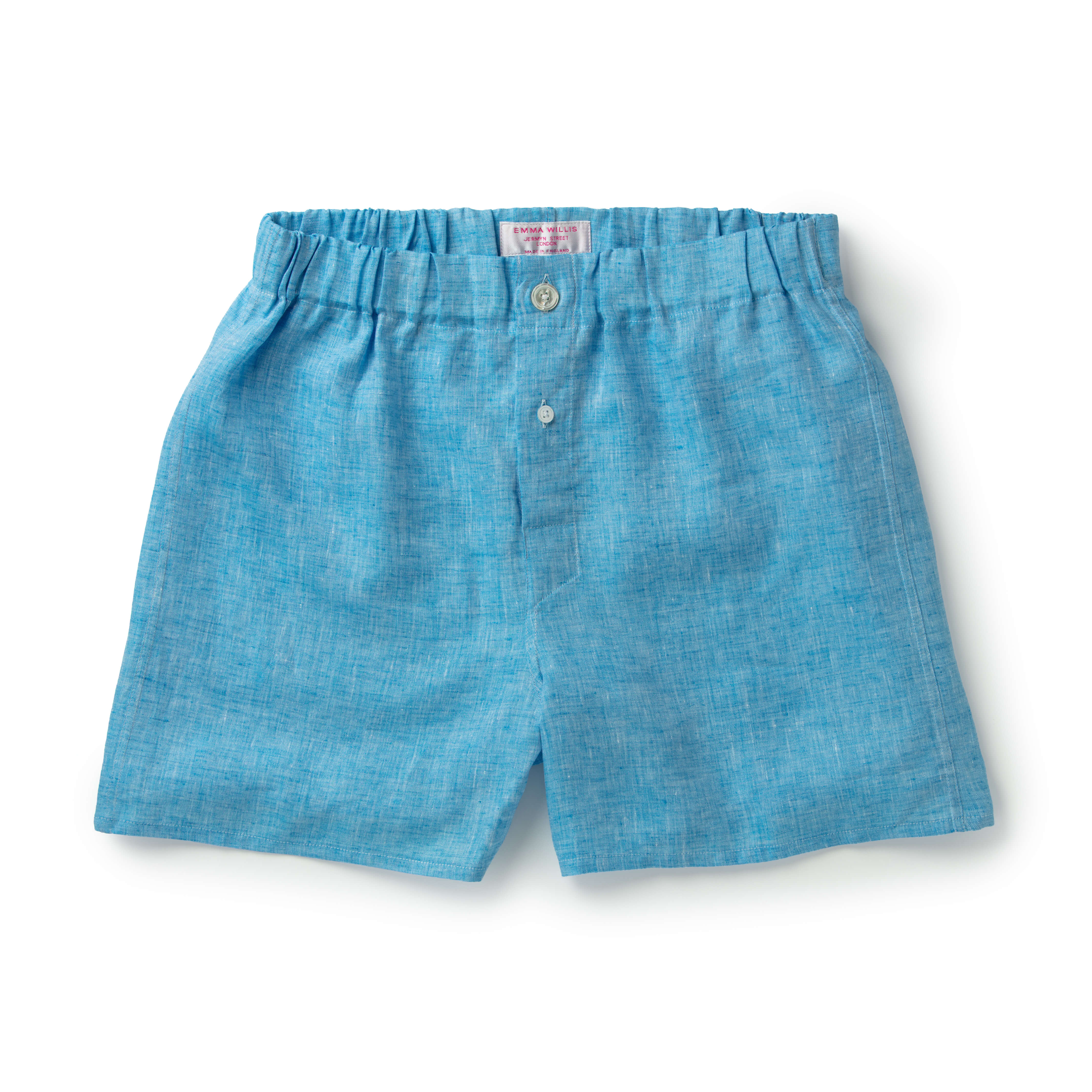 Pale Aqua Linen Slim Fit Boxer Shorts - New