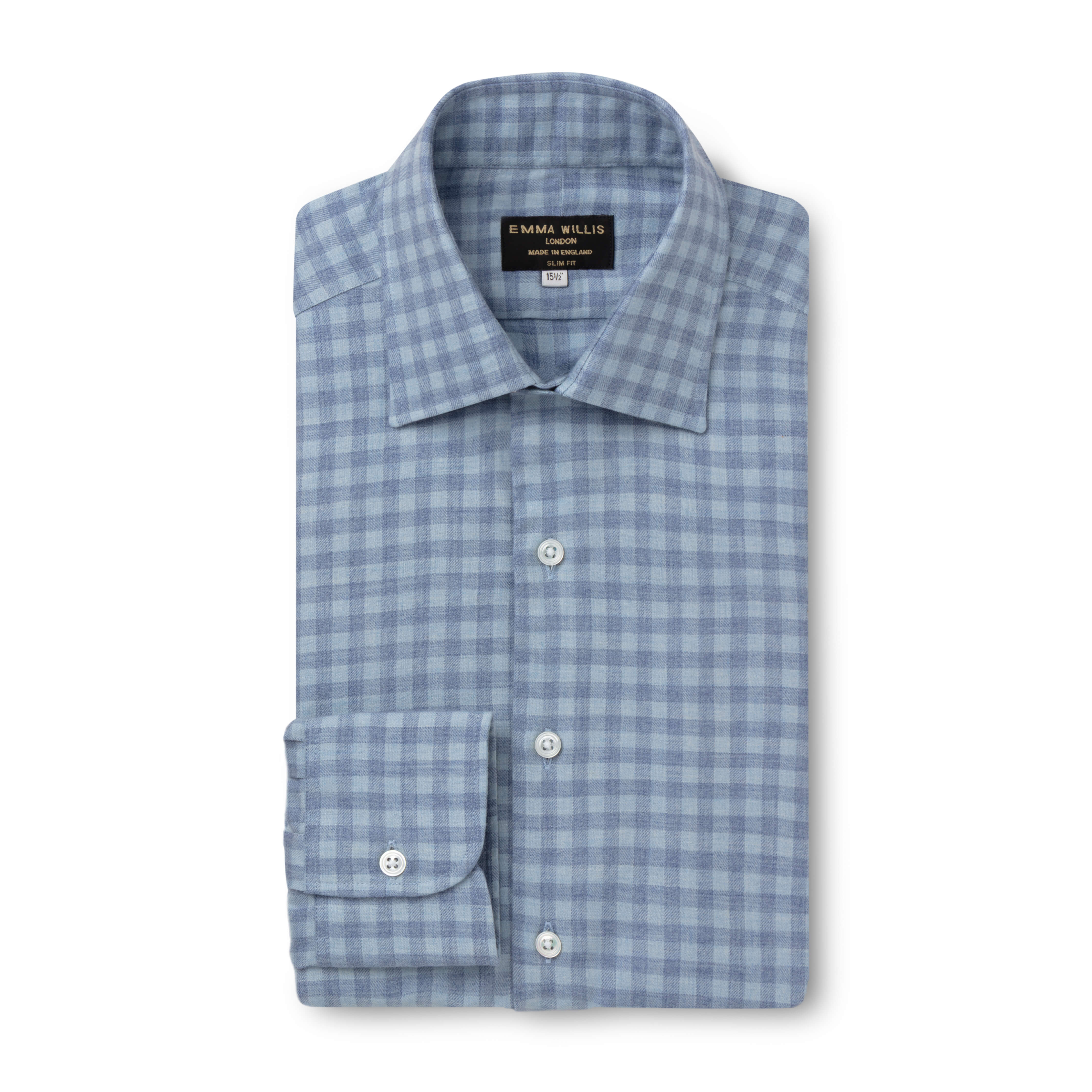 Pale Blue Gingham Wool Cotton Blend Shirt - New