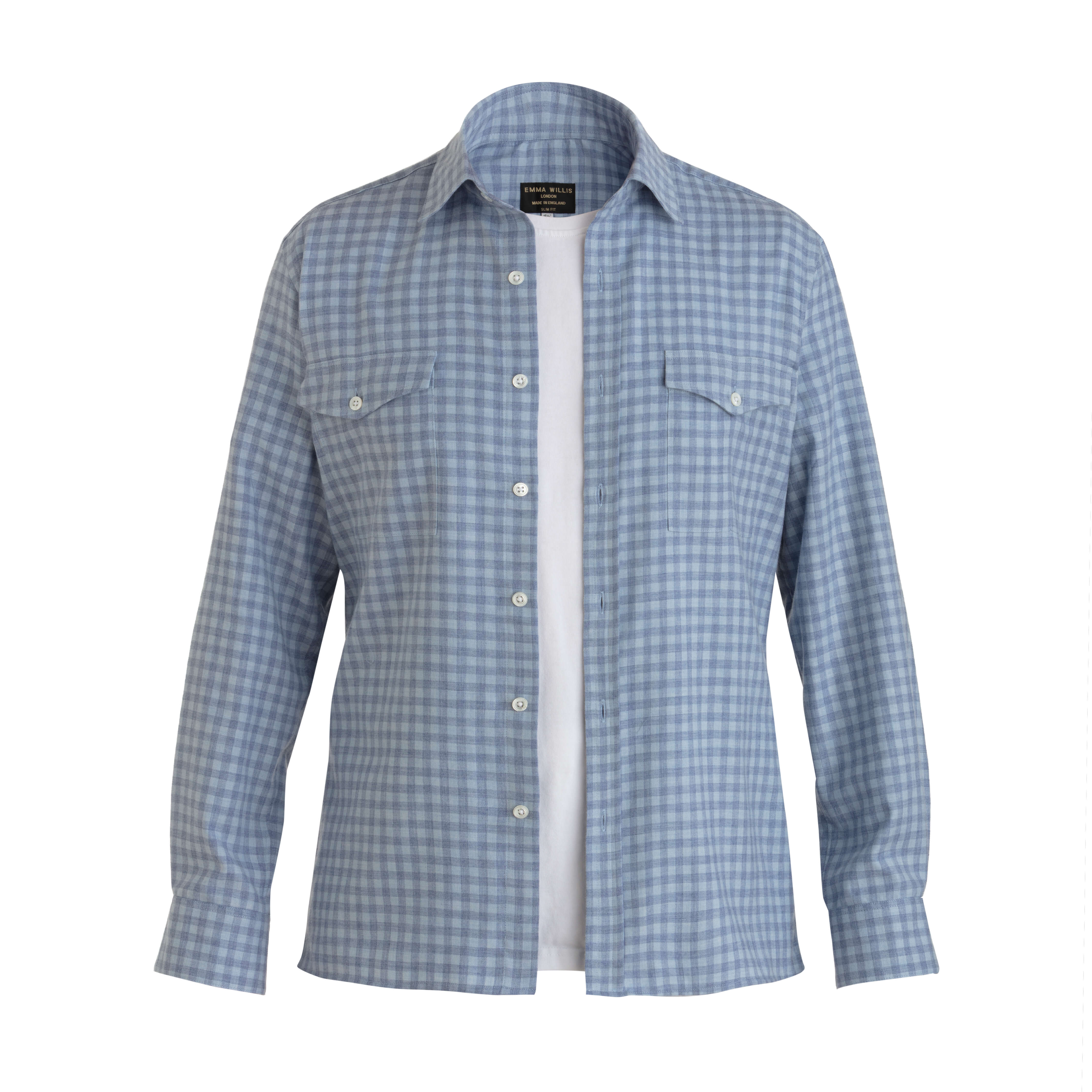 Pale Blue Gingham Wool Cotton Blend Over Shirt - New
