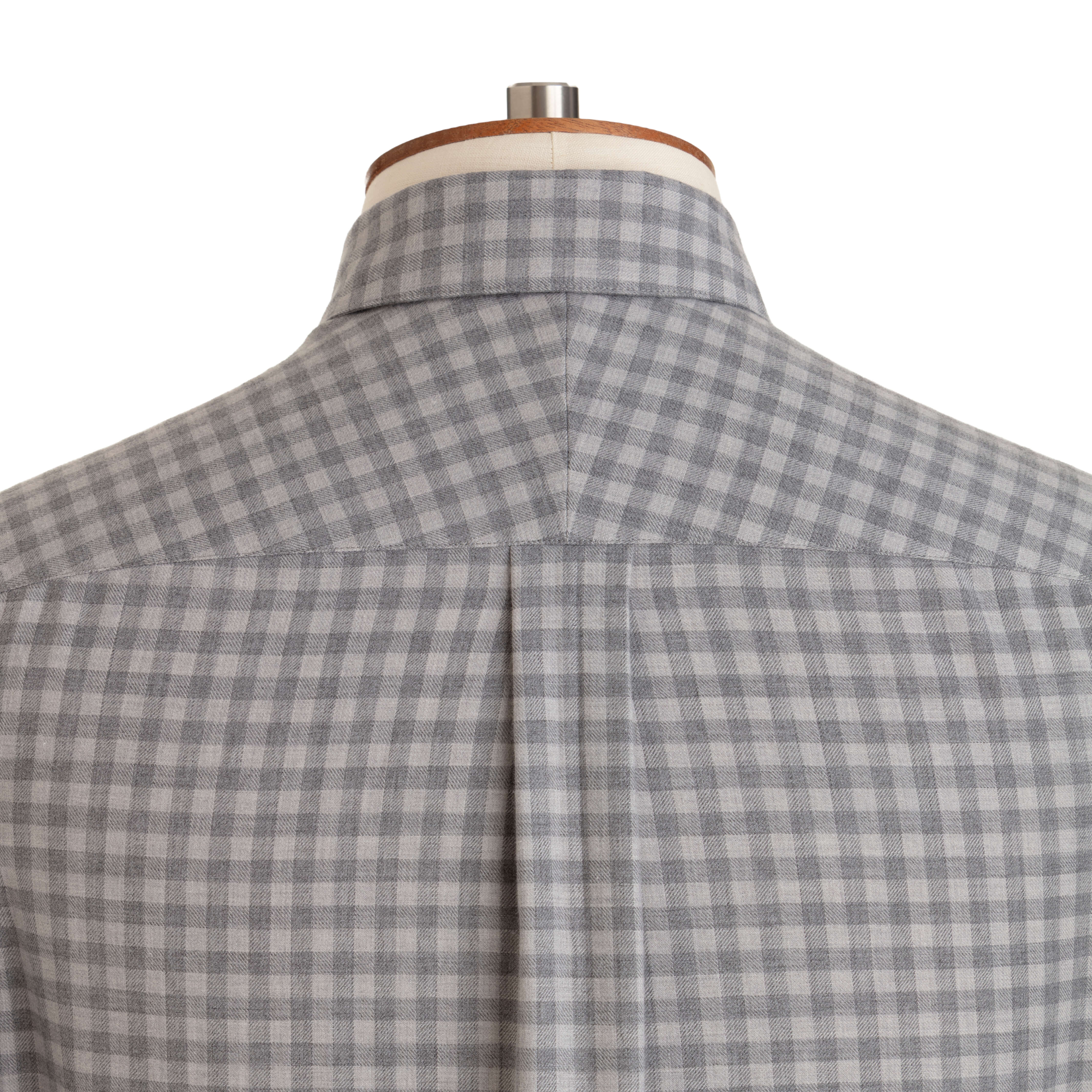 Pale Grey Gingham Wool Cotton Blend Over Shirt - New
