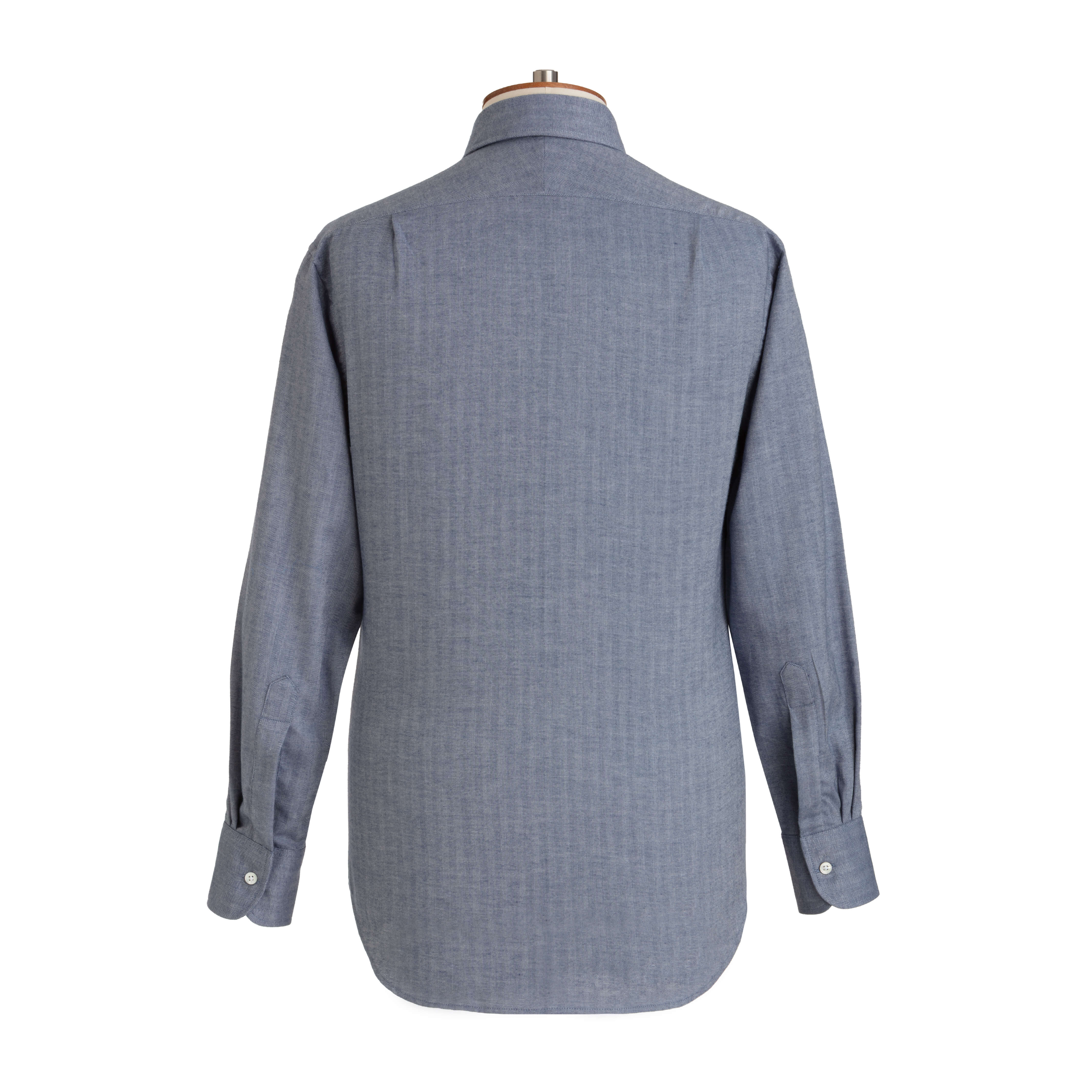 Blue Herringbone Wool Cotton Blend Shirt - New