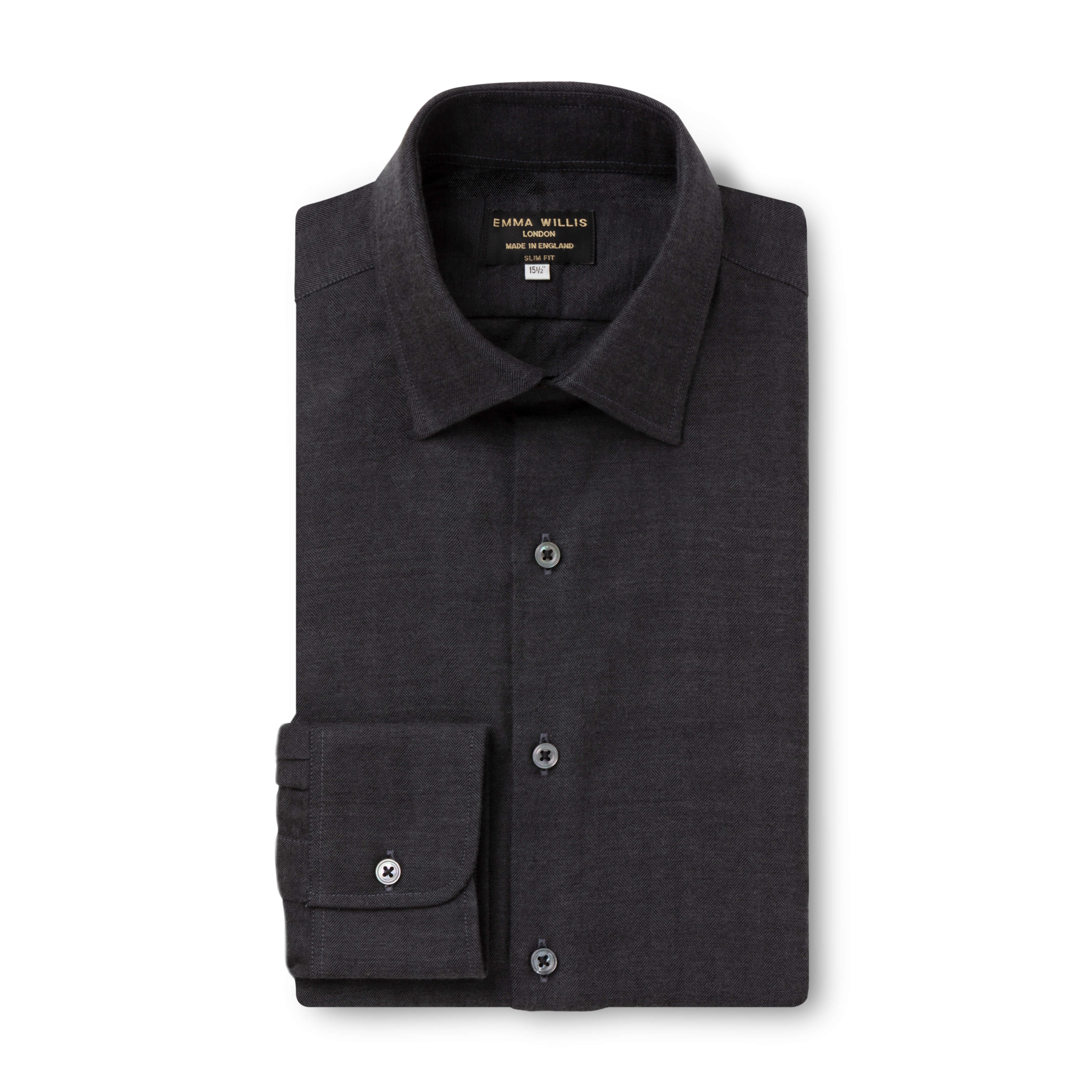 Charcoal Herringbone Wool Cotton Blend Shirt - New