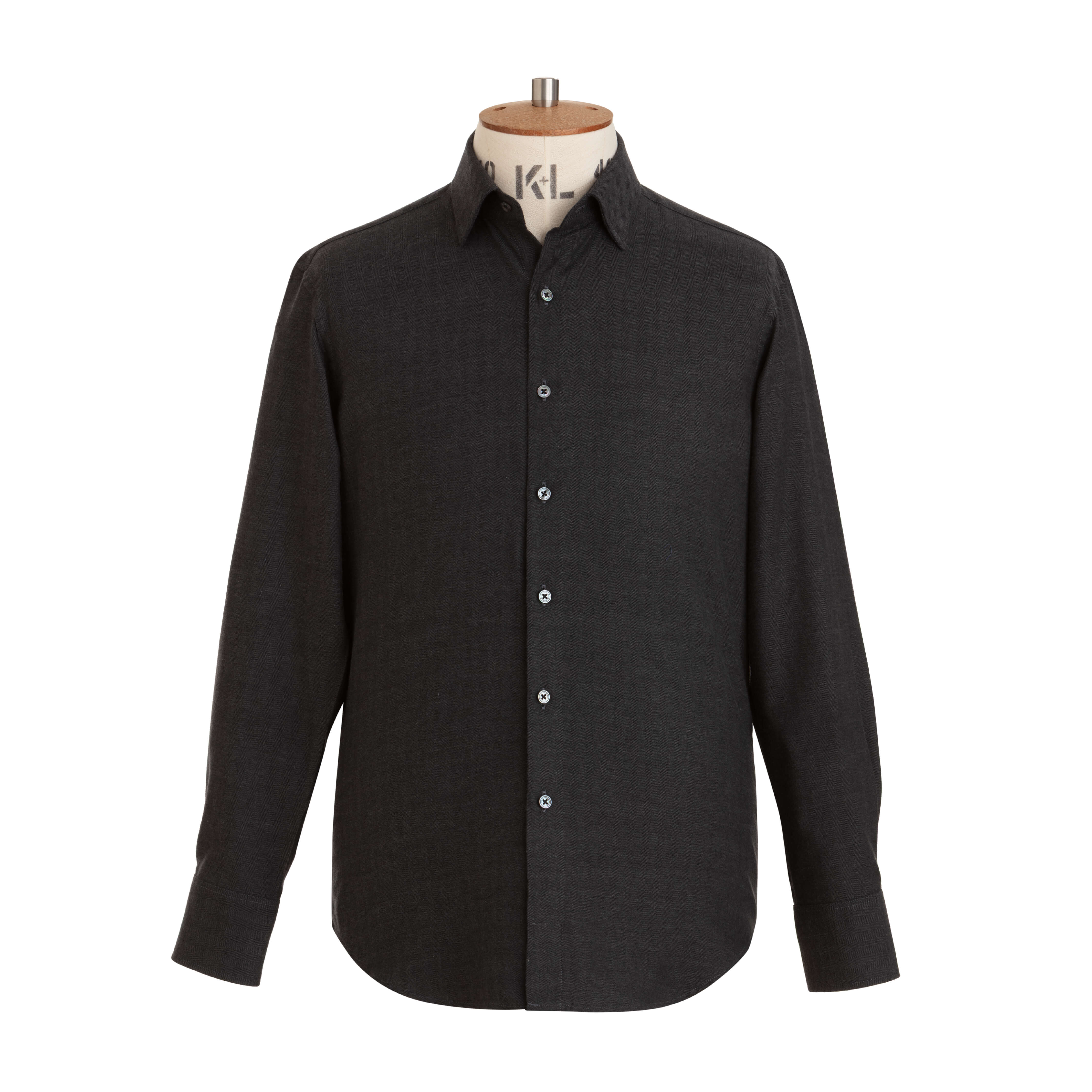 Charcoal Herringbone Wool Cotton Blend Shirt - New