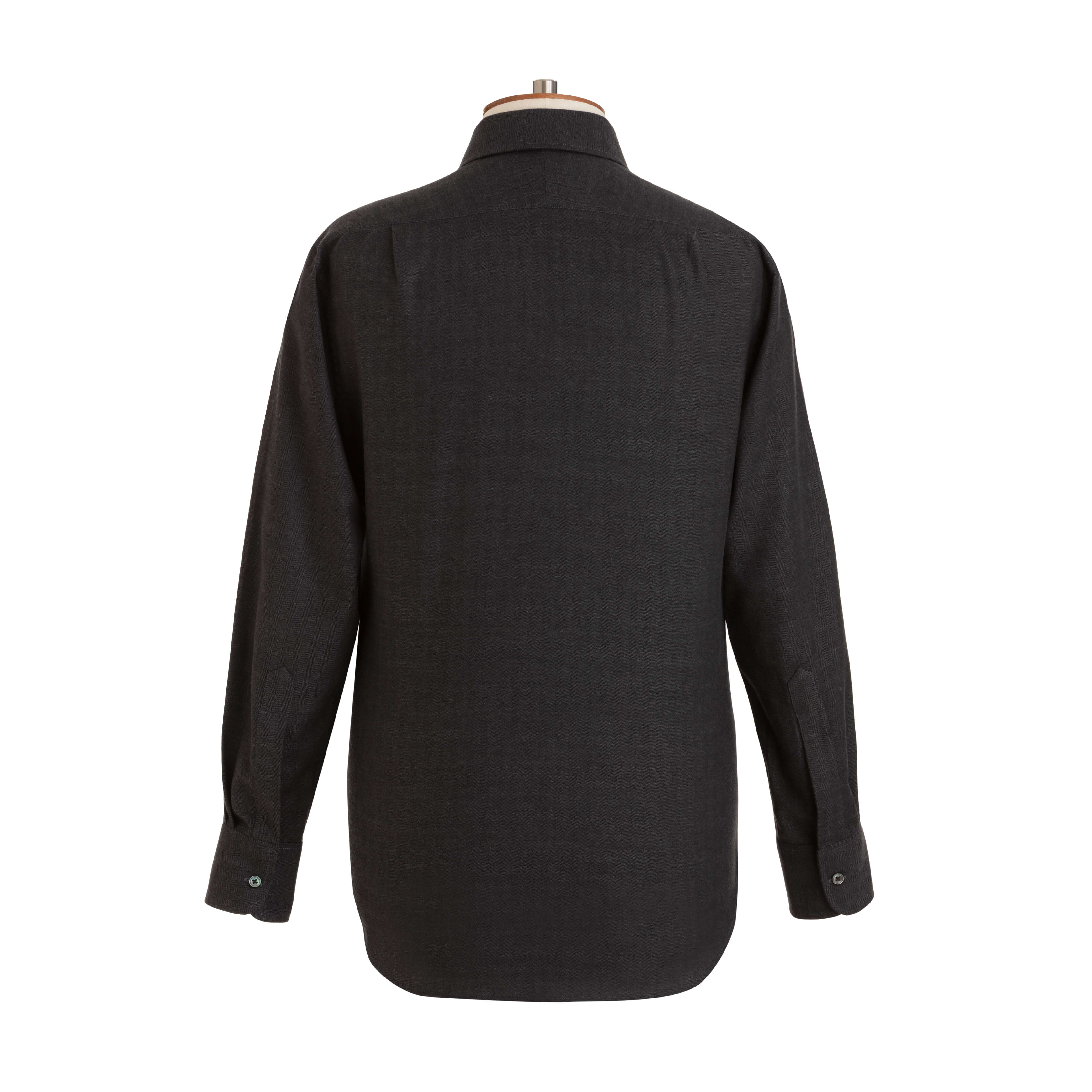 Charcoal Herringbone Wool Cotton Blend Shirt - New
