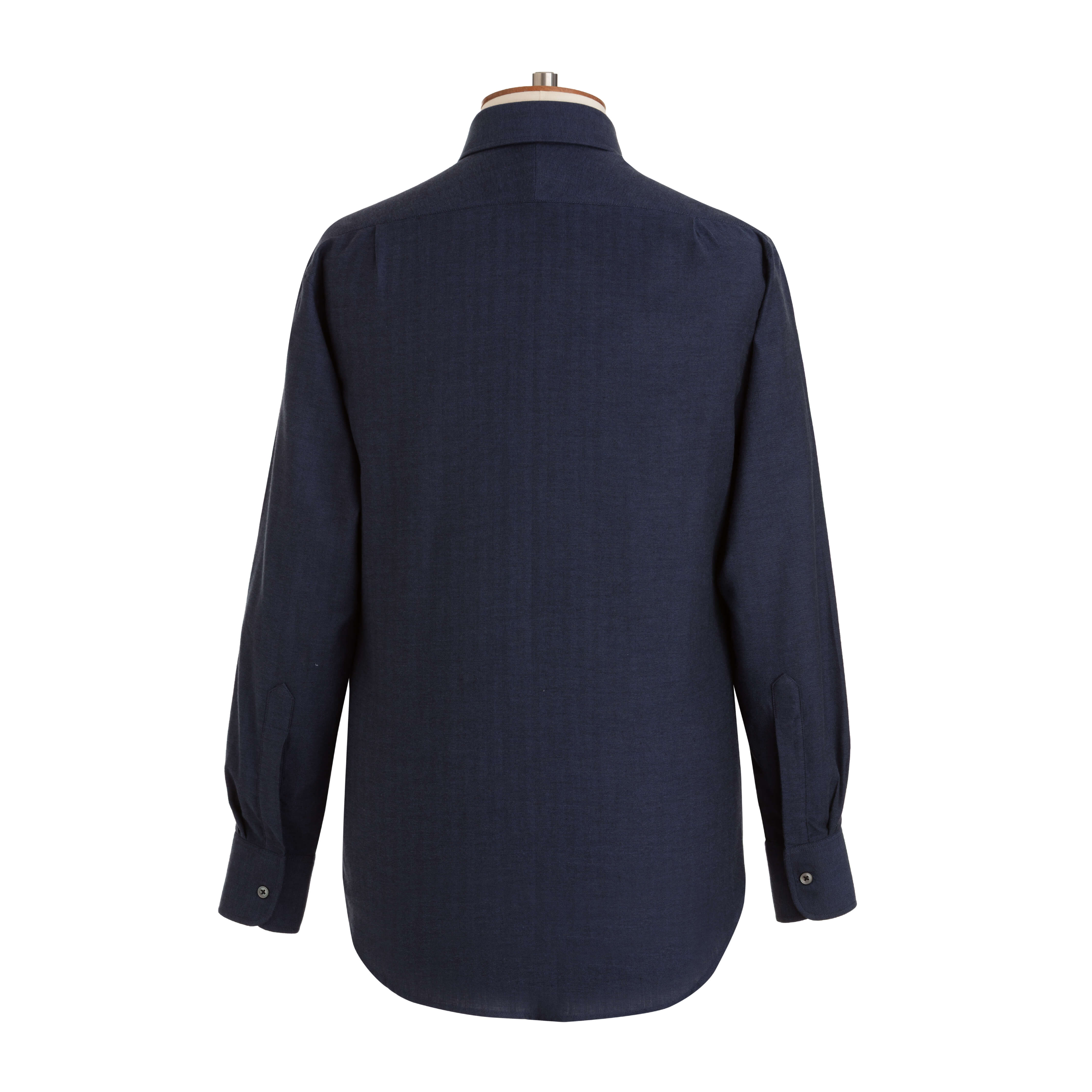 Denim Blue Herringbone Wool Cotton Blend Shirt - New