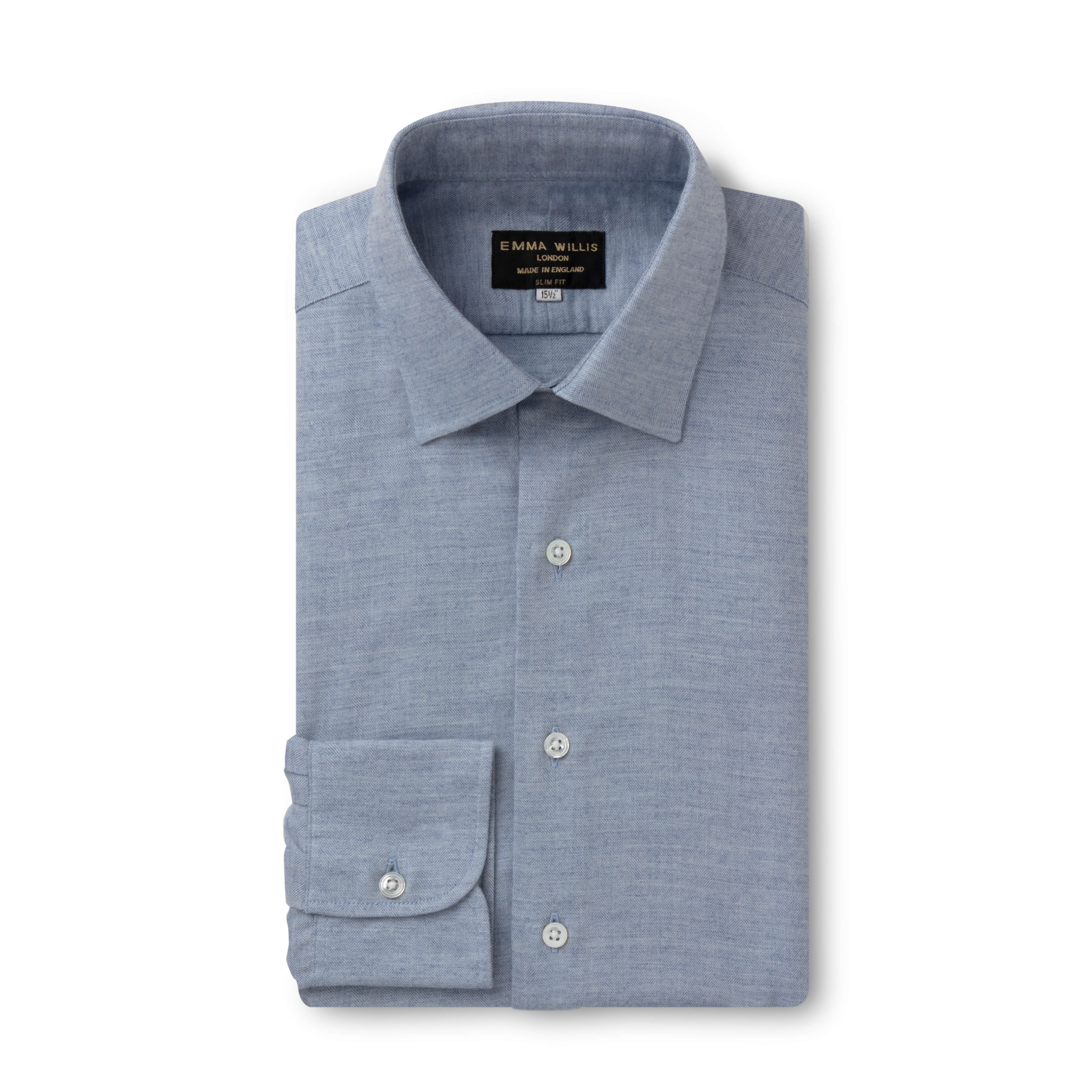 Sky Herringbone Wool Cotton Blend Shirt - New