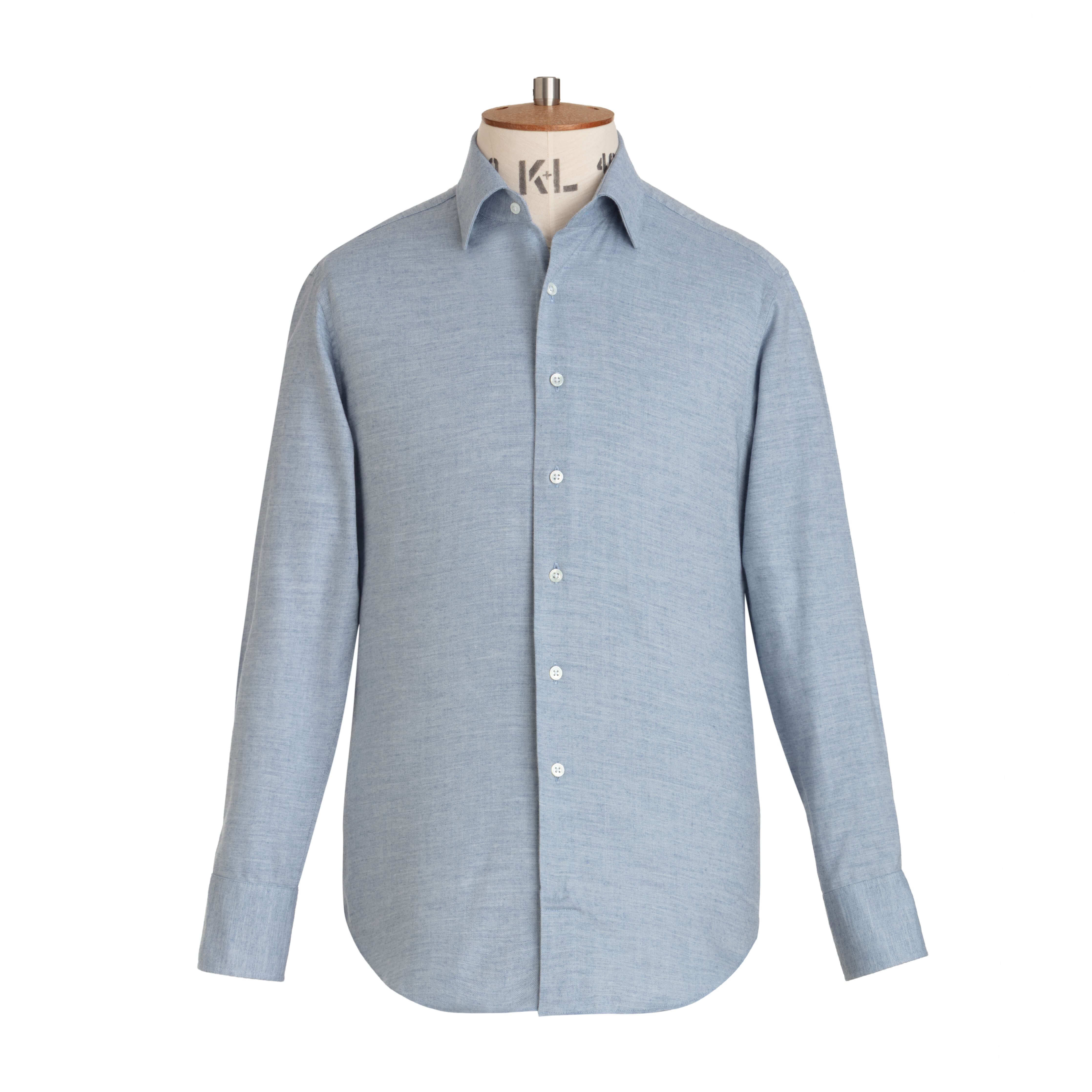 Sky Herringbone Wool Cotton Blend Shirt - New