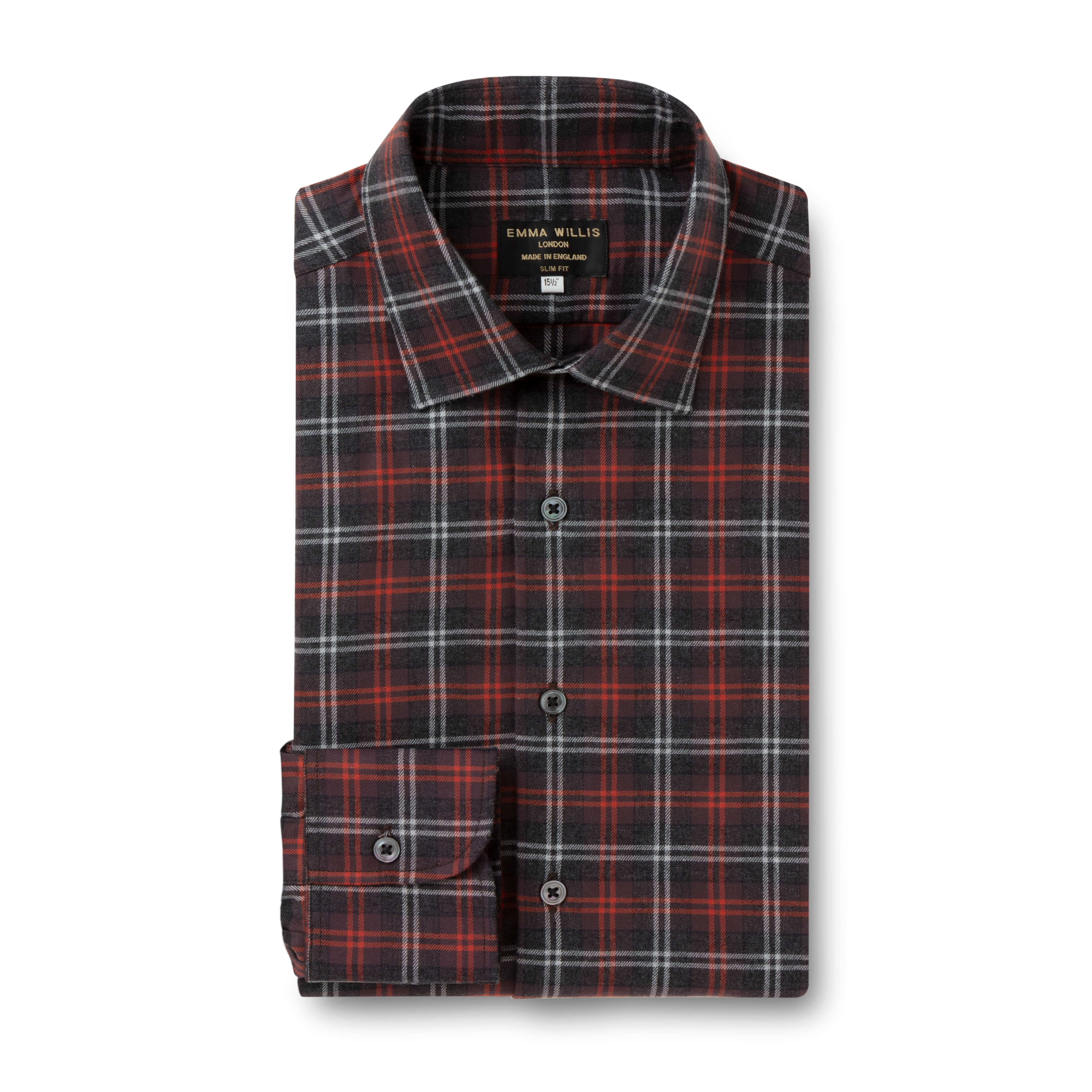 Ruby/Chocolate Tartan Brushed Cotton Shirt - New