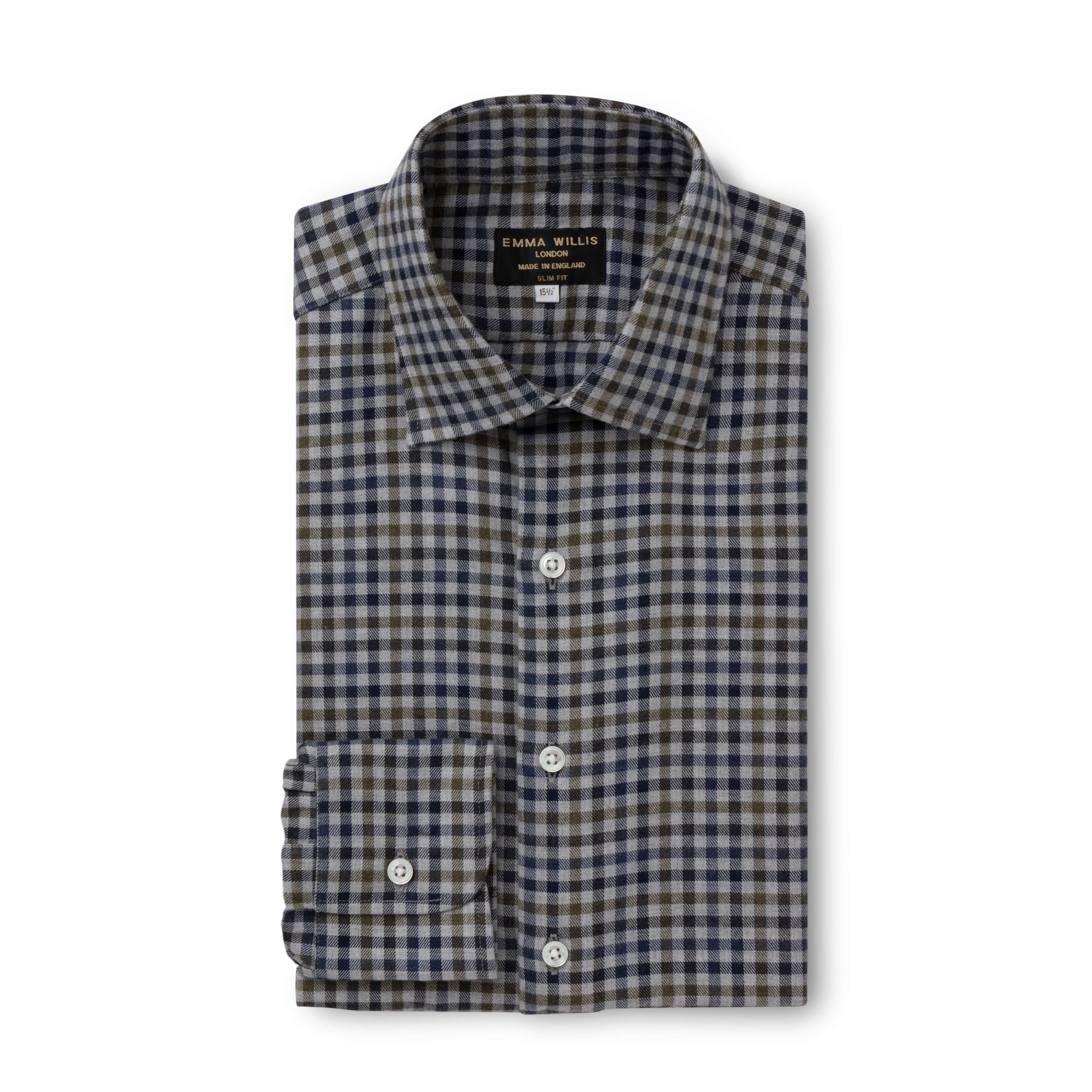 Sage/Navy Gingham Brushed Cotton Shirt - New