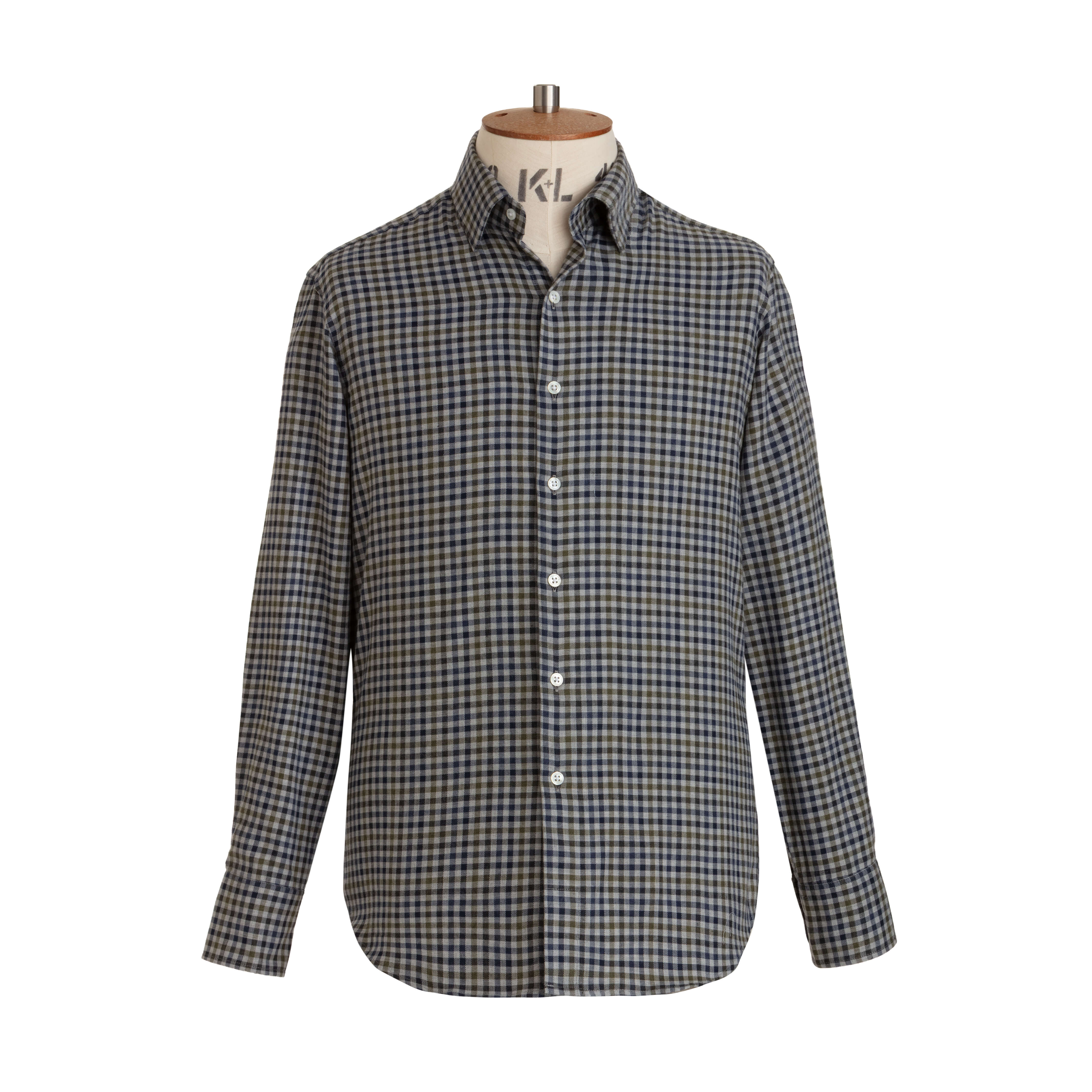 Sage/Navy Gingham Brushed Cotton Shirt - New