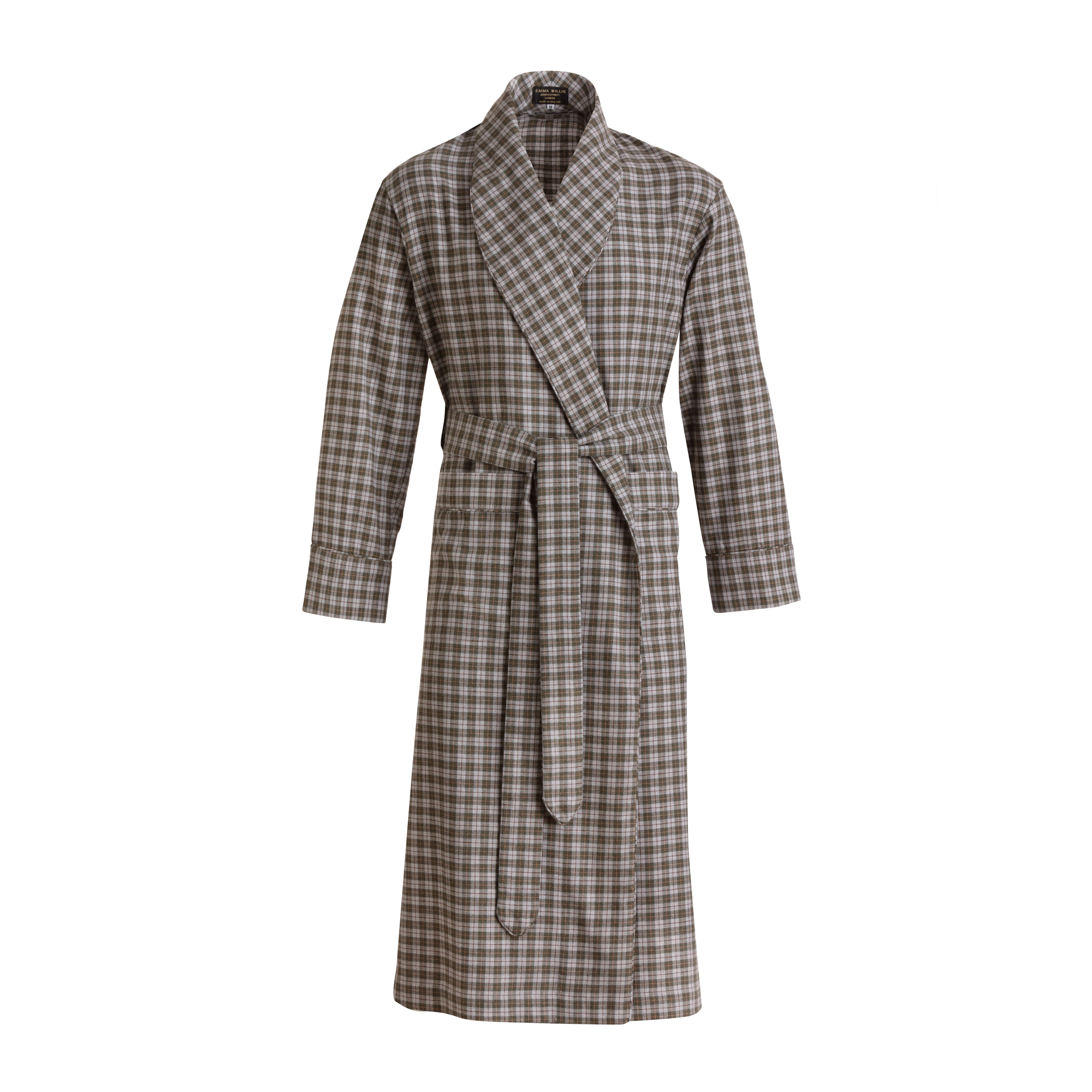 Sage/Ochre Check Brushed Cotton Dressing Gown - New