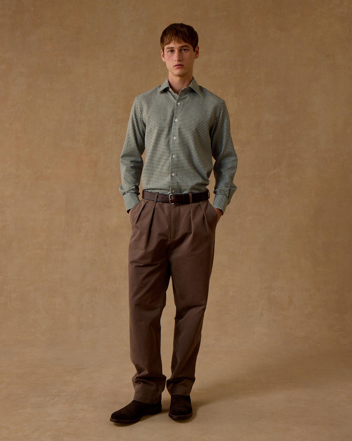 Sage Gingham Wool Cotton Blend Shirt - New