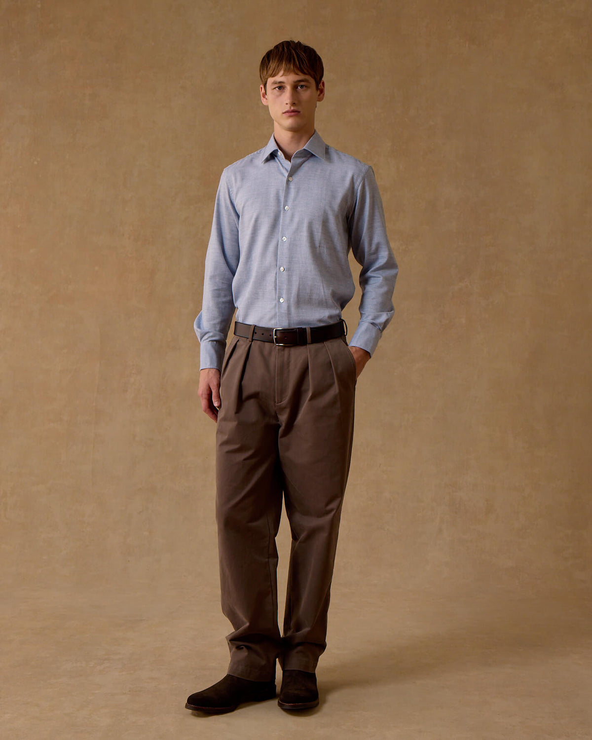 Sky Herringbone Wool Cotton Blend Shirt - New
