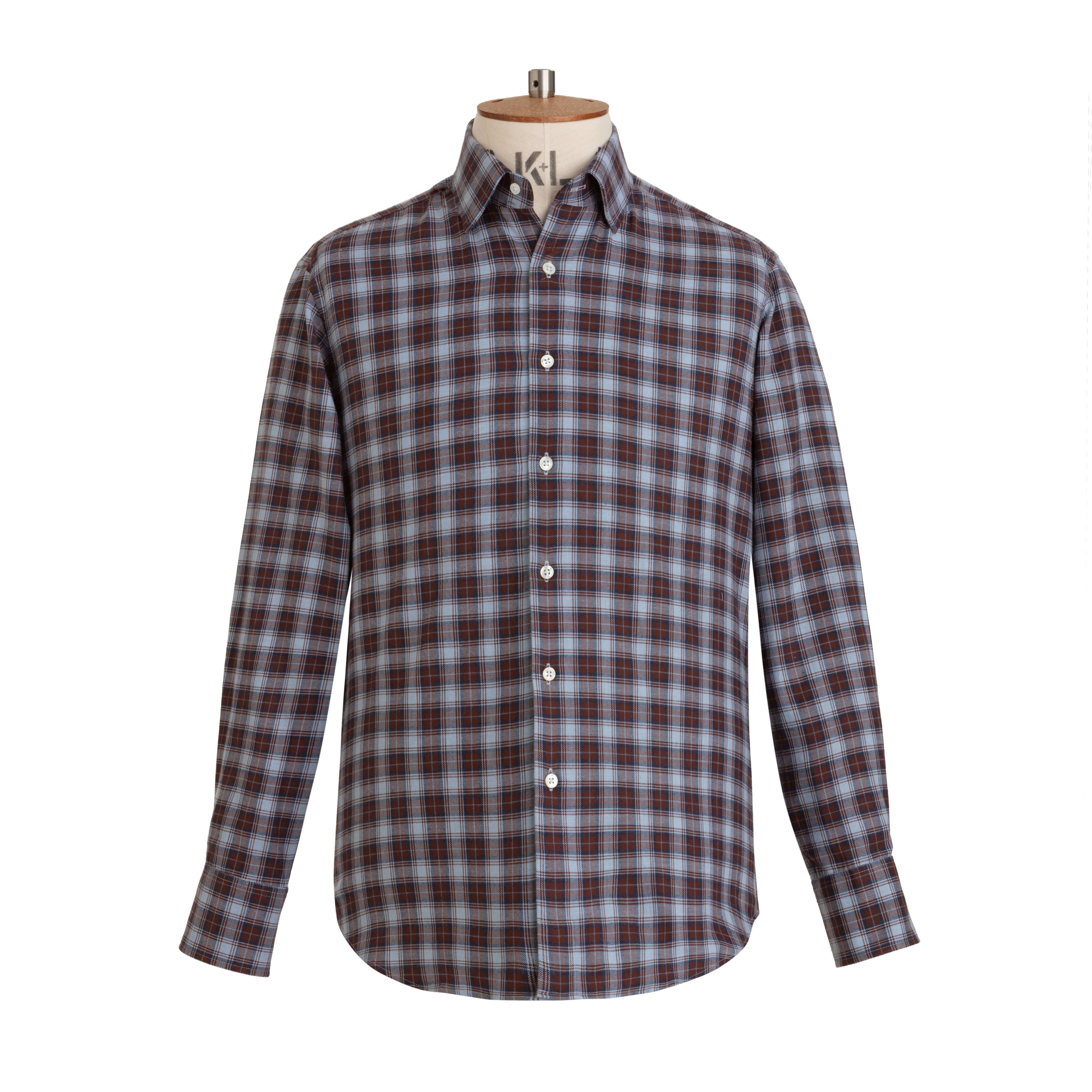 Sky/Burgundy Tartan Brushed Cotton Shirt - New