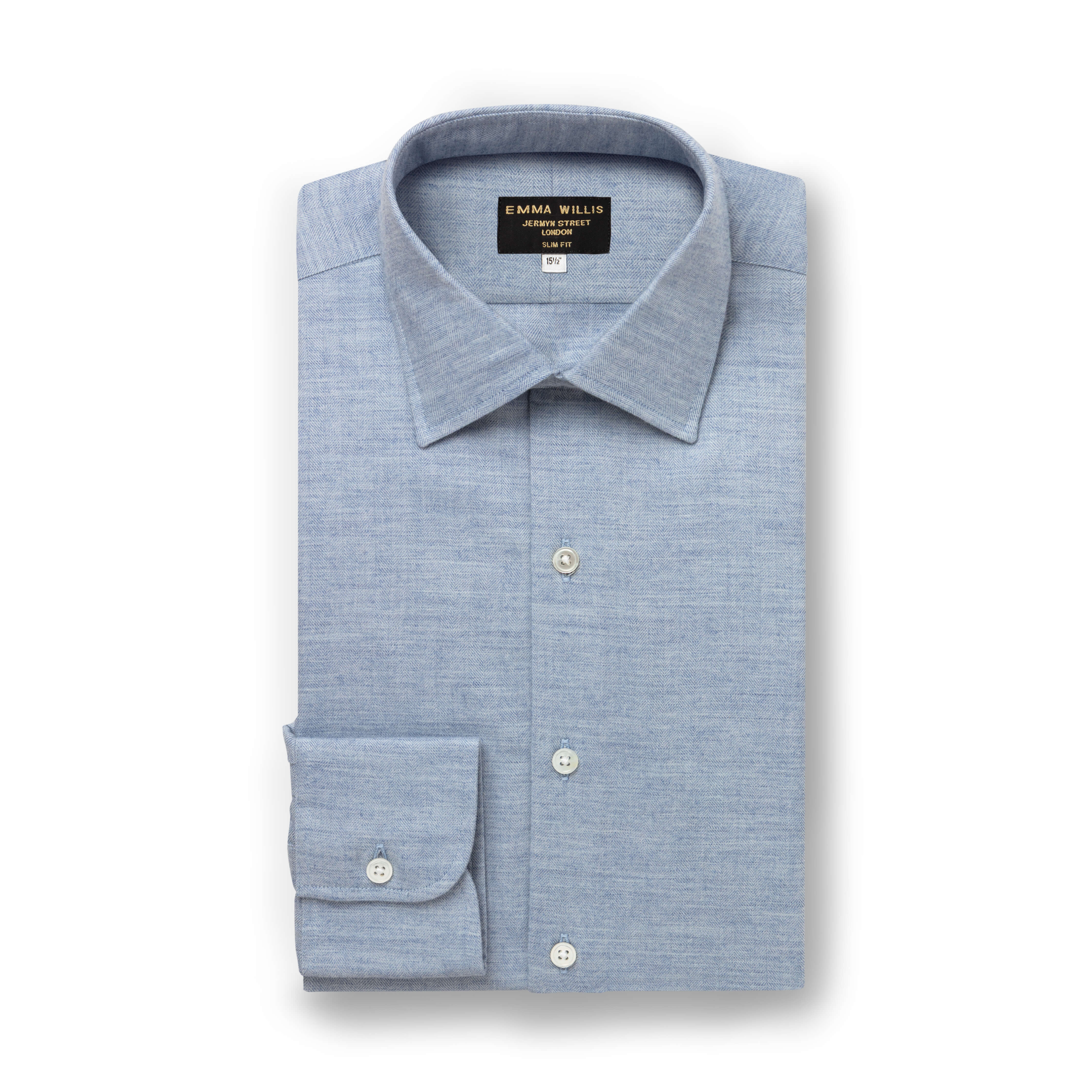 Sky Herringbone Wool Cotton Blend Shirt - New