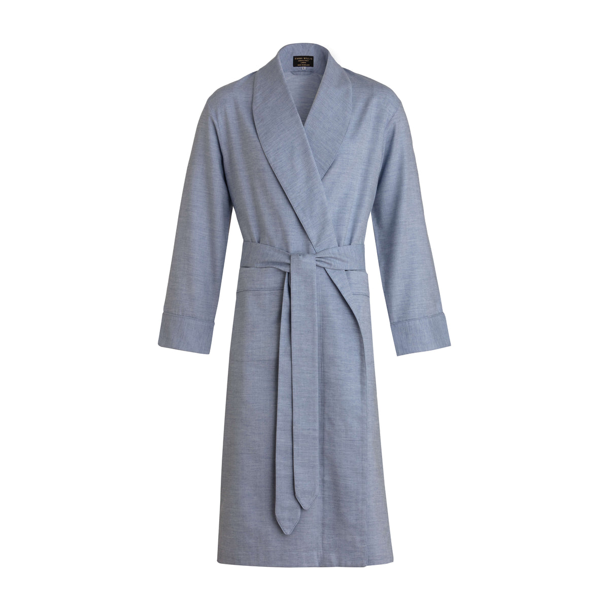 Sky Herringbone Wool Cotton Blend Dressing Gown - New