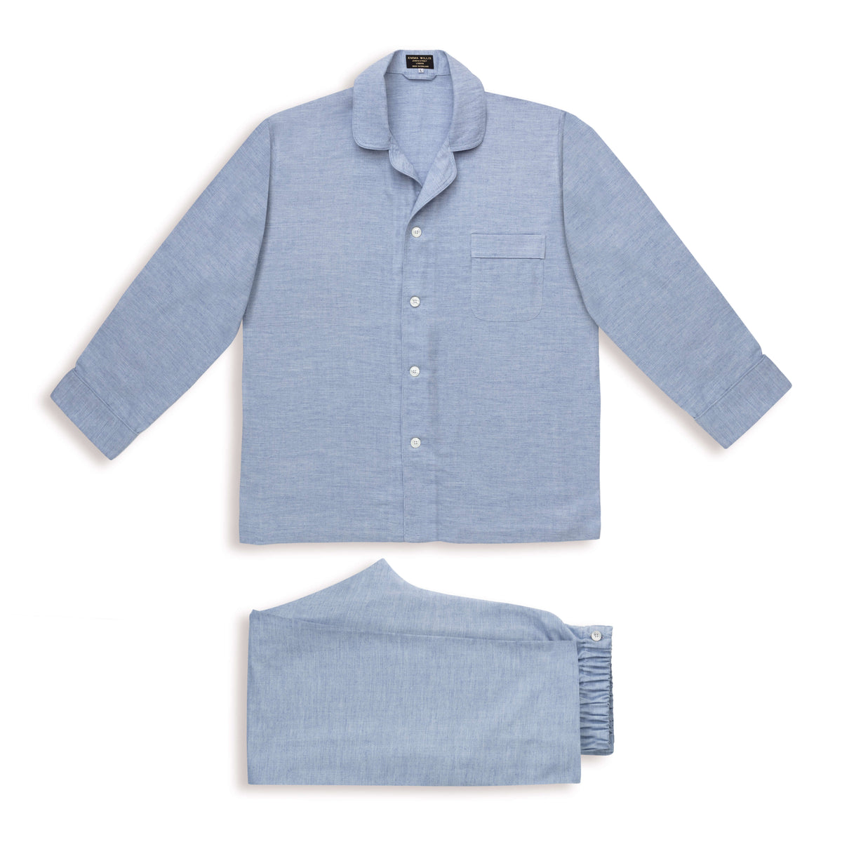 Sky Herringbone Wool Cotton Blend Pyjamas - New