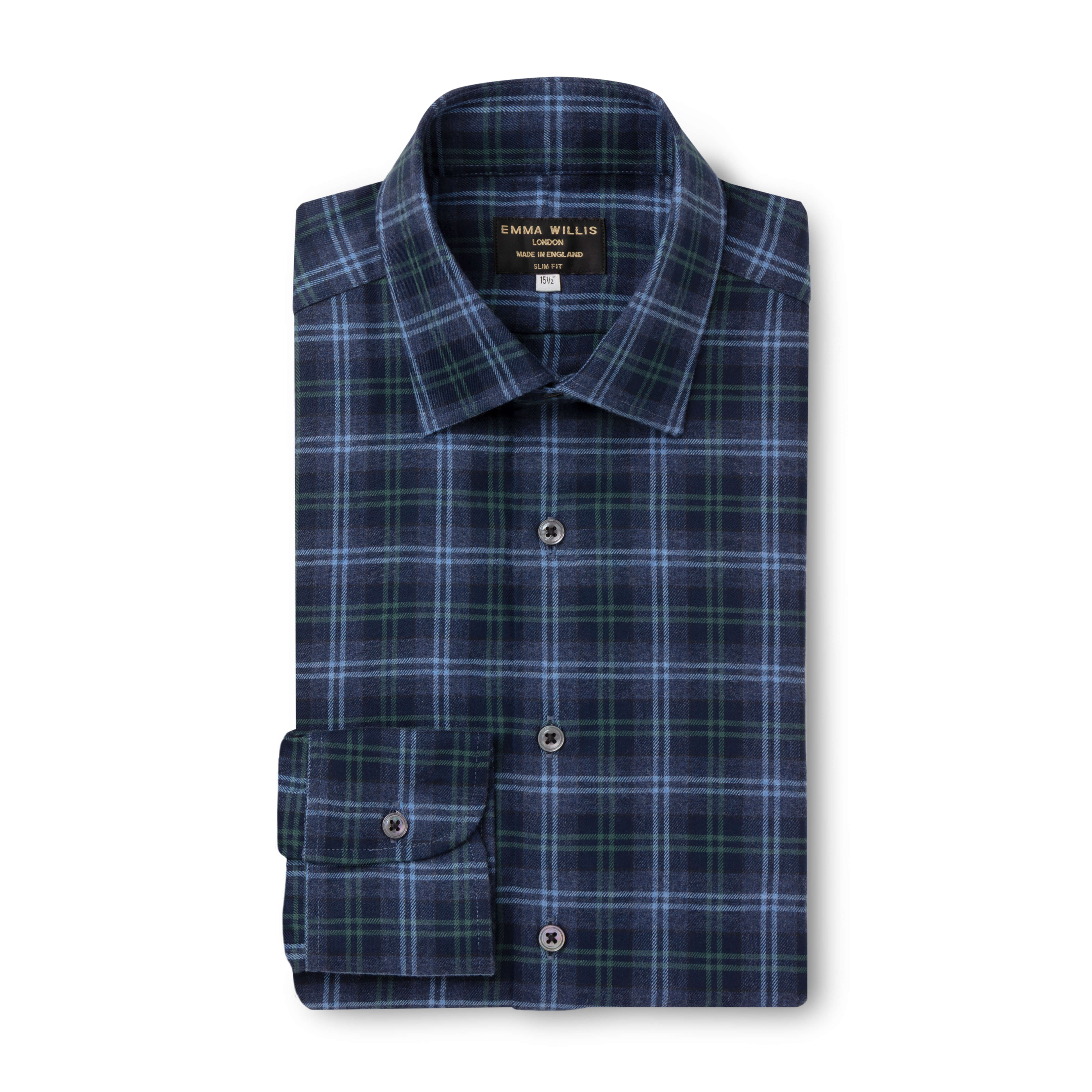 Sky/Navy/Green Tartan Brushed Cotton Shirt - New