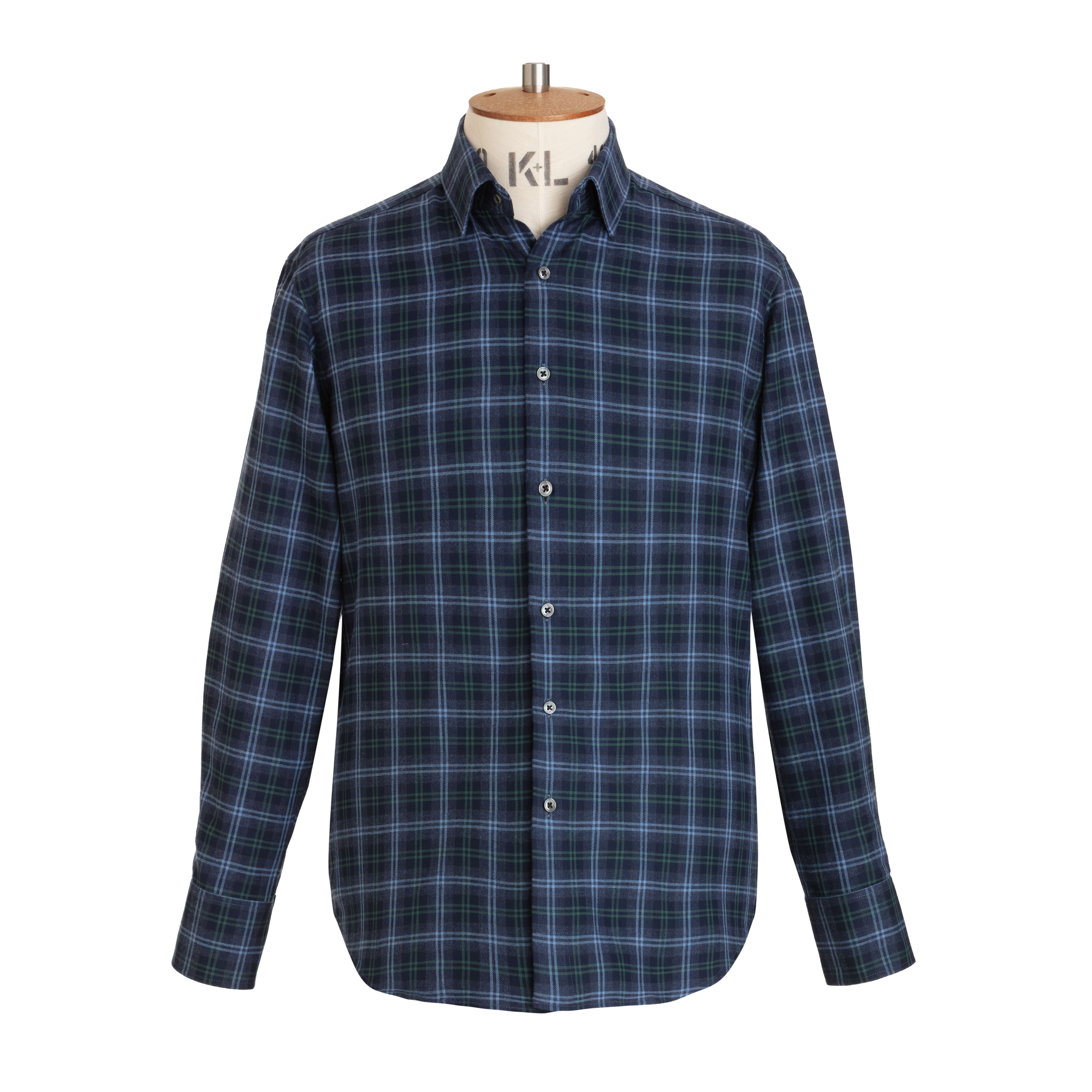 Sky/Navy/Green Tartan Brushed Cotton Shirt - New