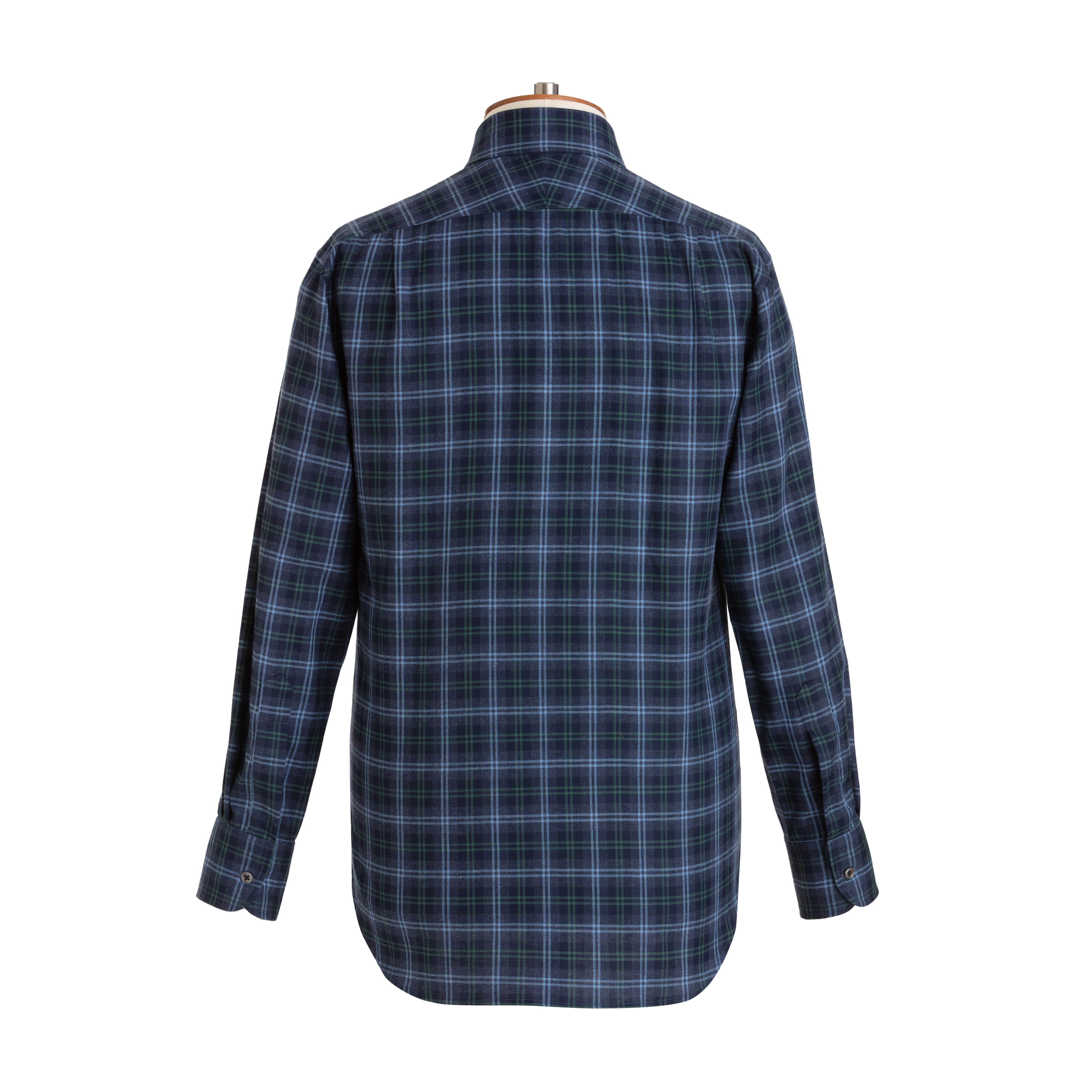 Sky/Navy/Green Tartan Brushed Cotton Shirt - New