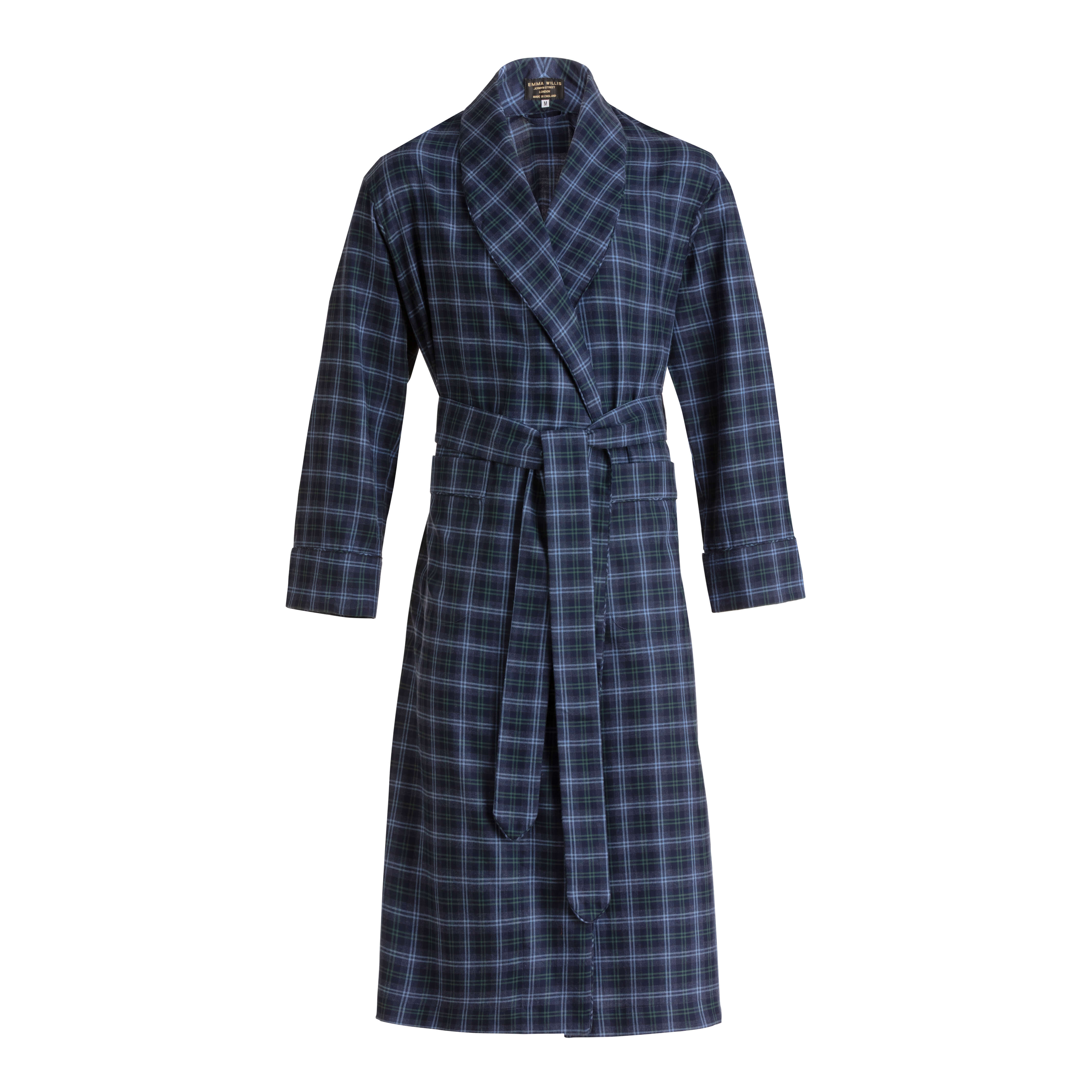 Sky/Navy/Green Tartan Brushed Cotton Dressing Gown - New
