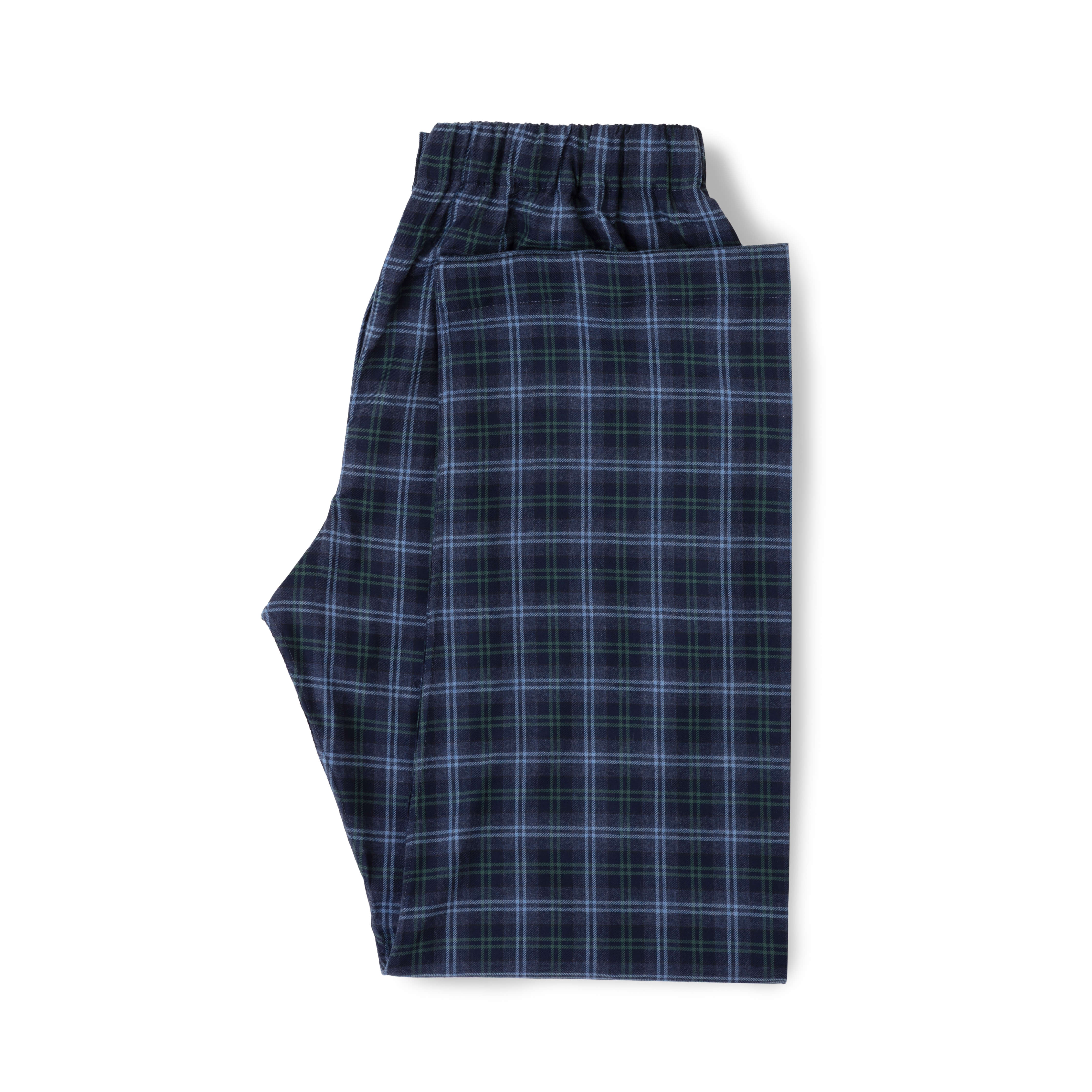 Sky/Navy/Green Tartan Brushed Cotton Pyjama Bottoms - New