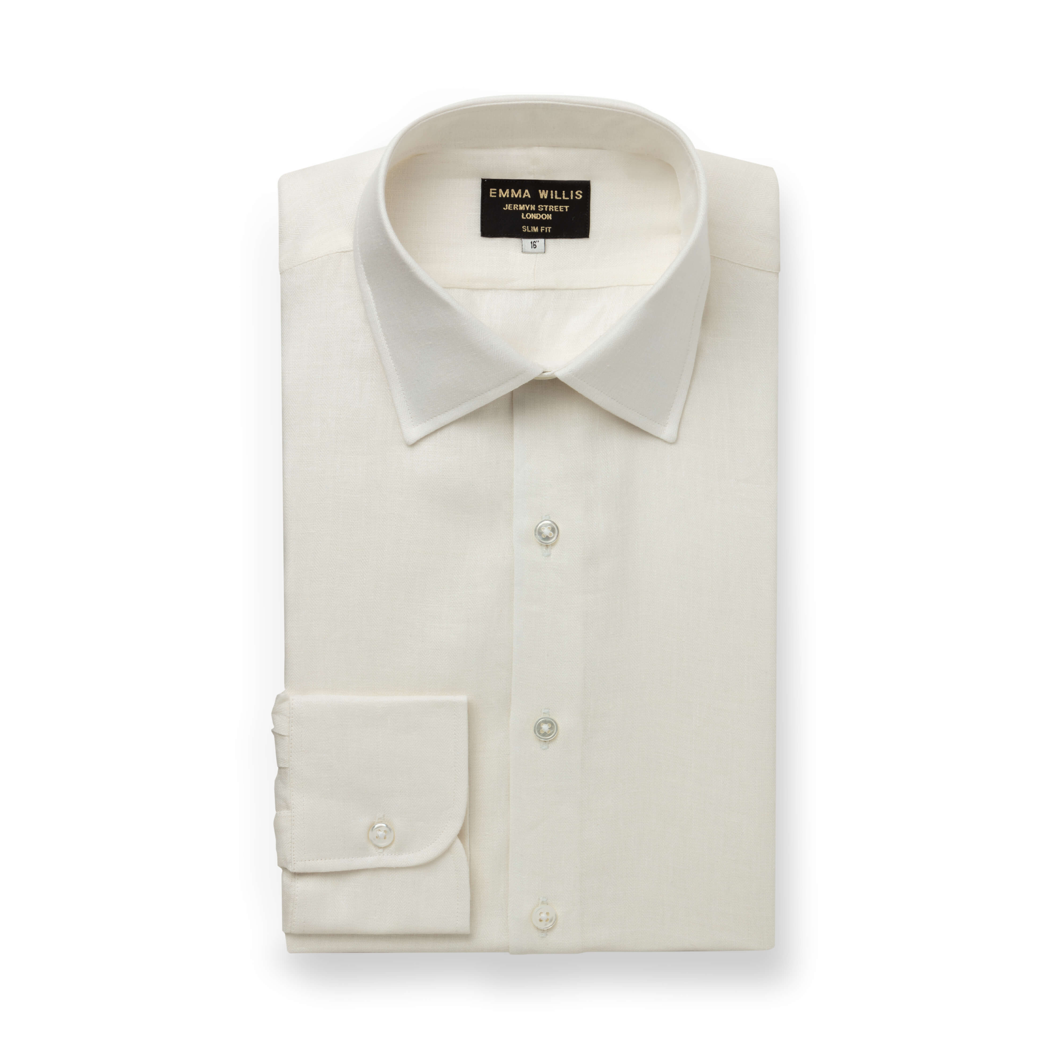 White Herringbone Linen Shirt - New