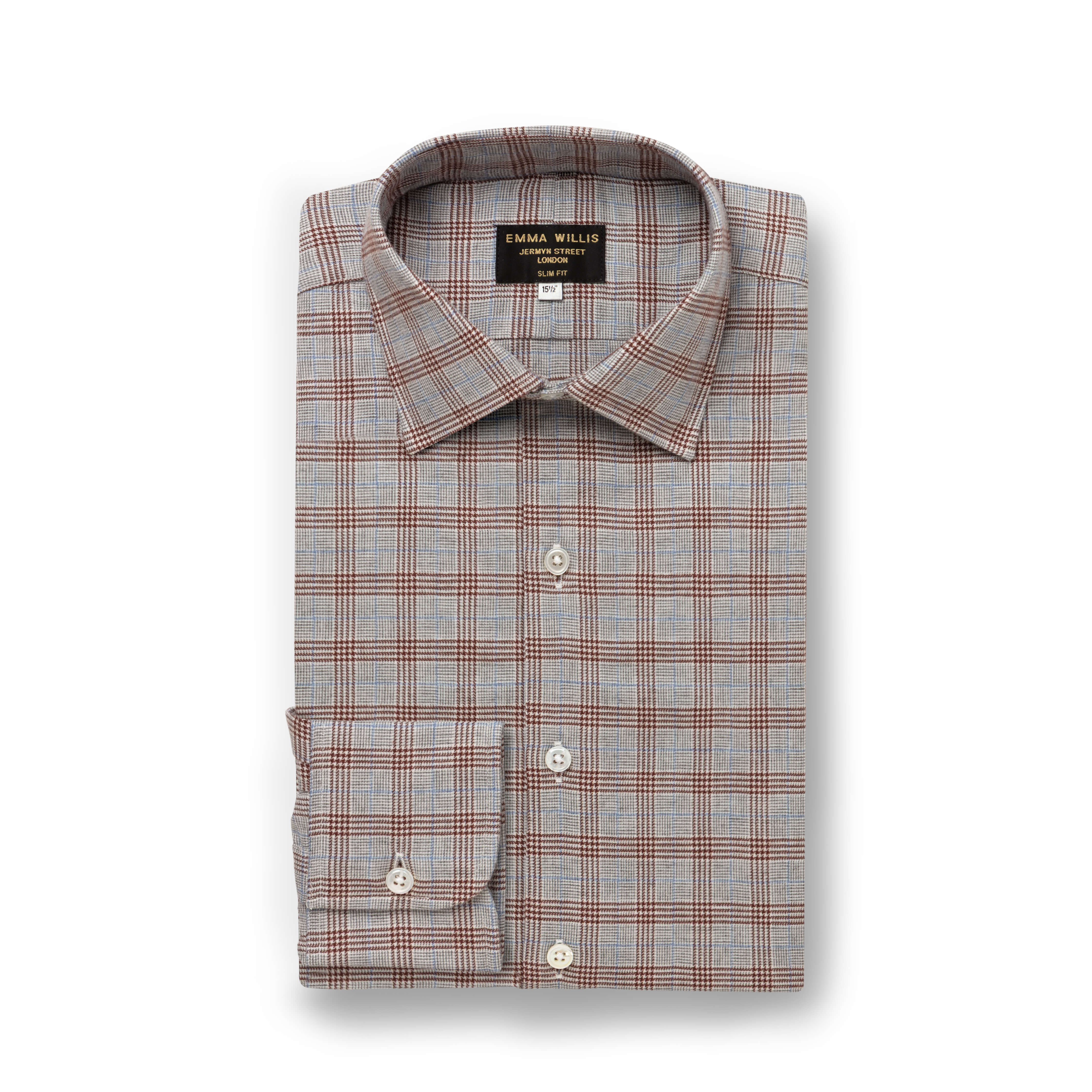 Wine/Sky Plaid Wool Cotton Blend Shirt - New