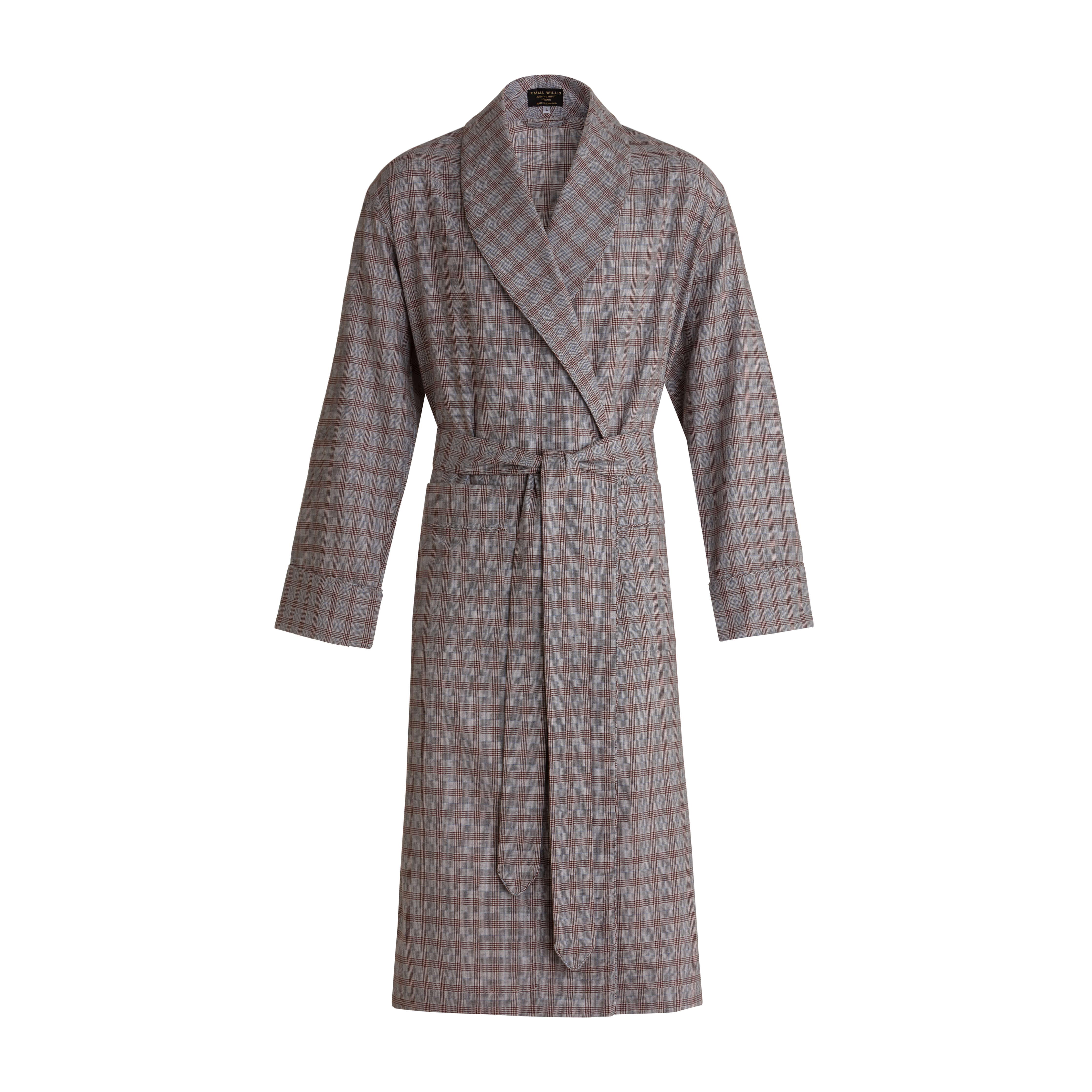 Wine/Sky Plaid Wool Cotton Blend Dressing Gown - New