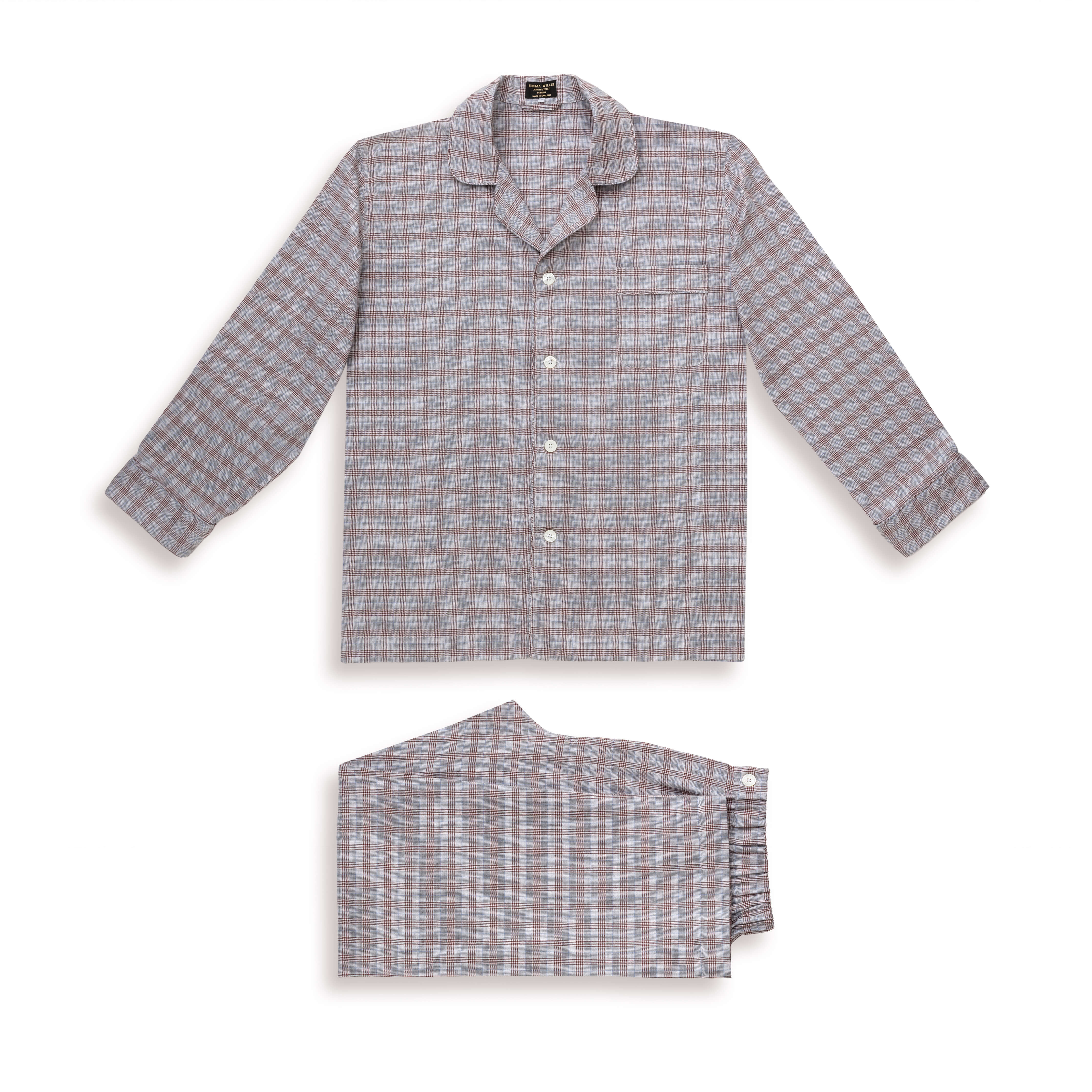 Wine/Sky Plaid Wool Cotton Blend Pyjamas - New