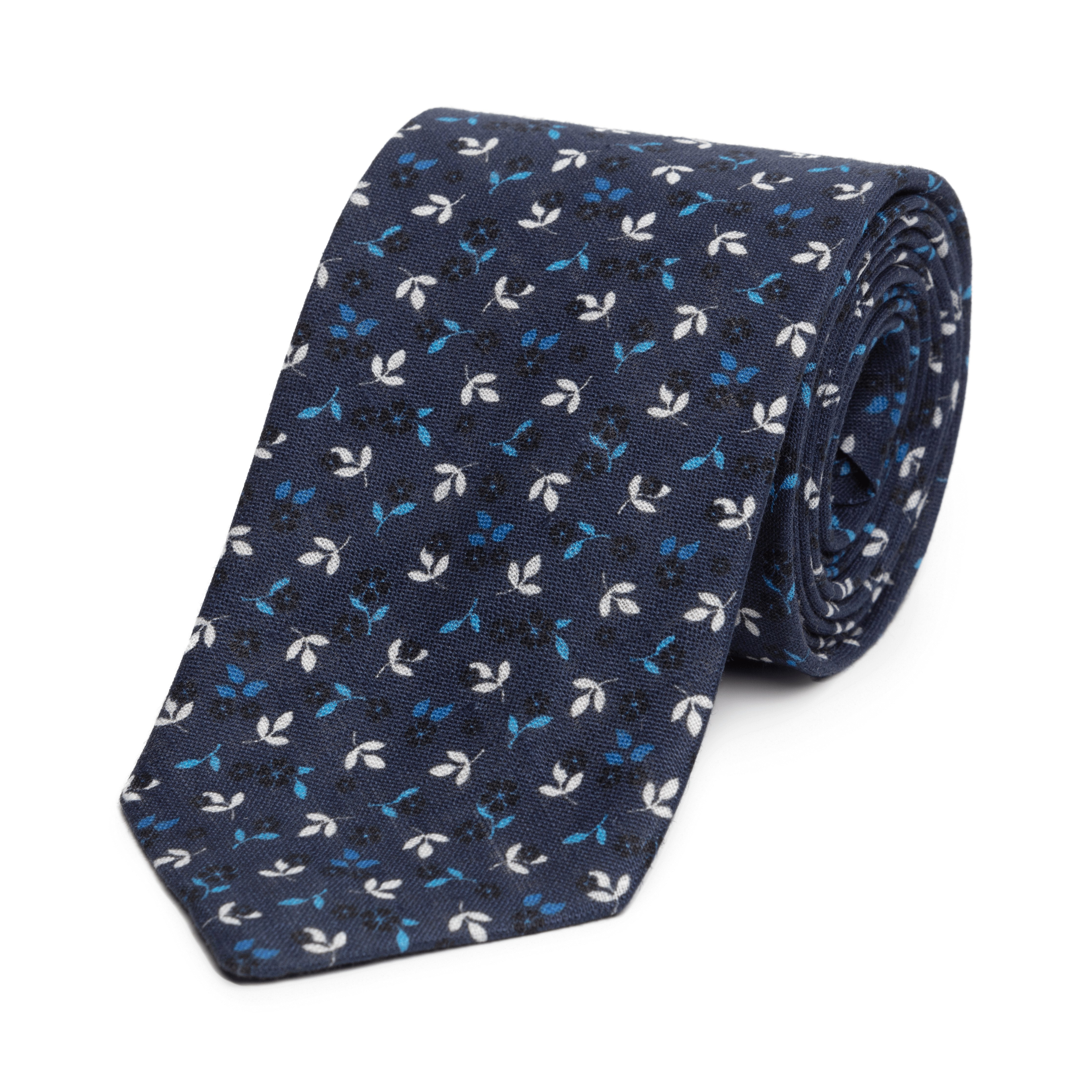 Navy Flower Arran Linen Tie - Emma Willis