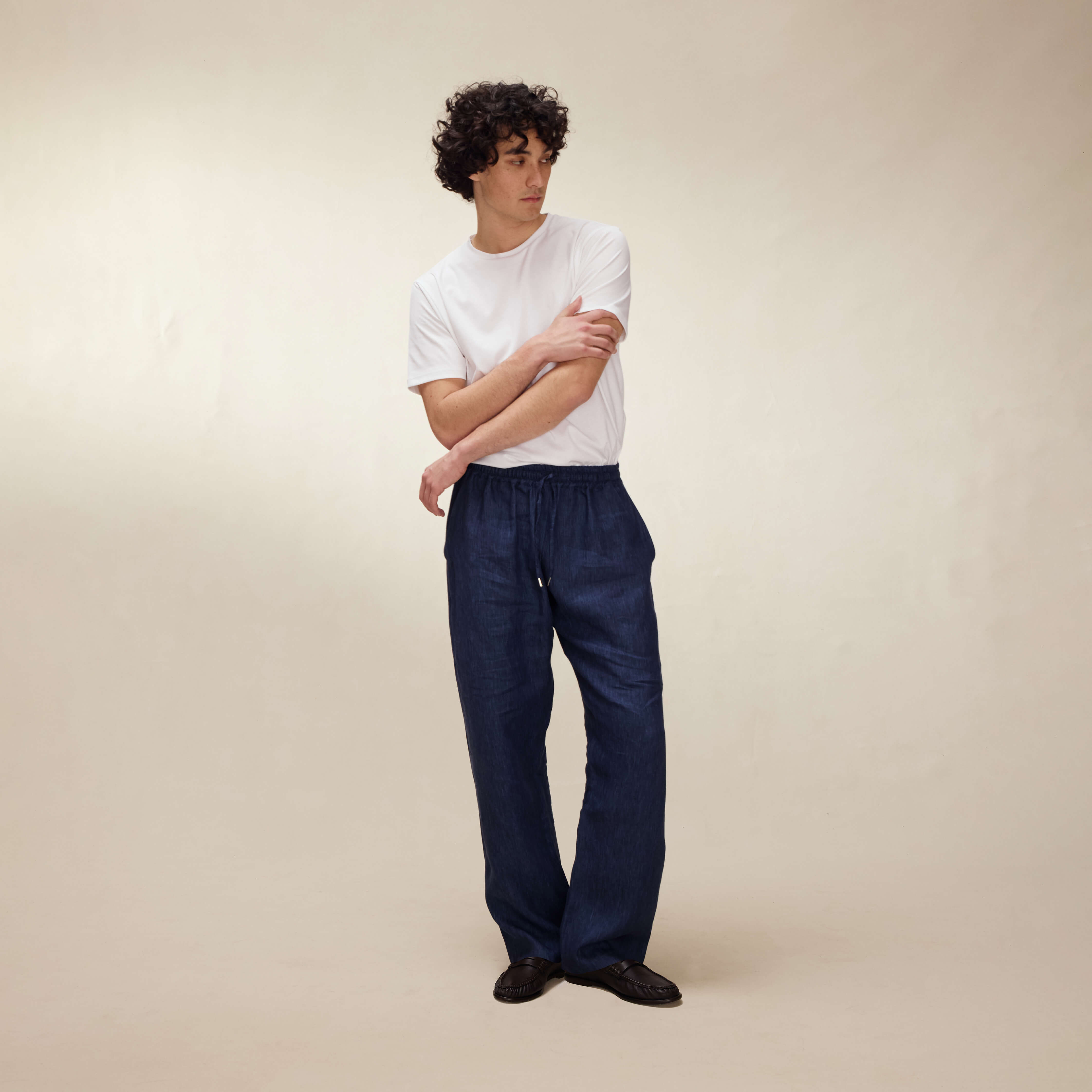 Ink Denim Twill Linen Trousers - New