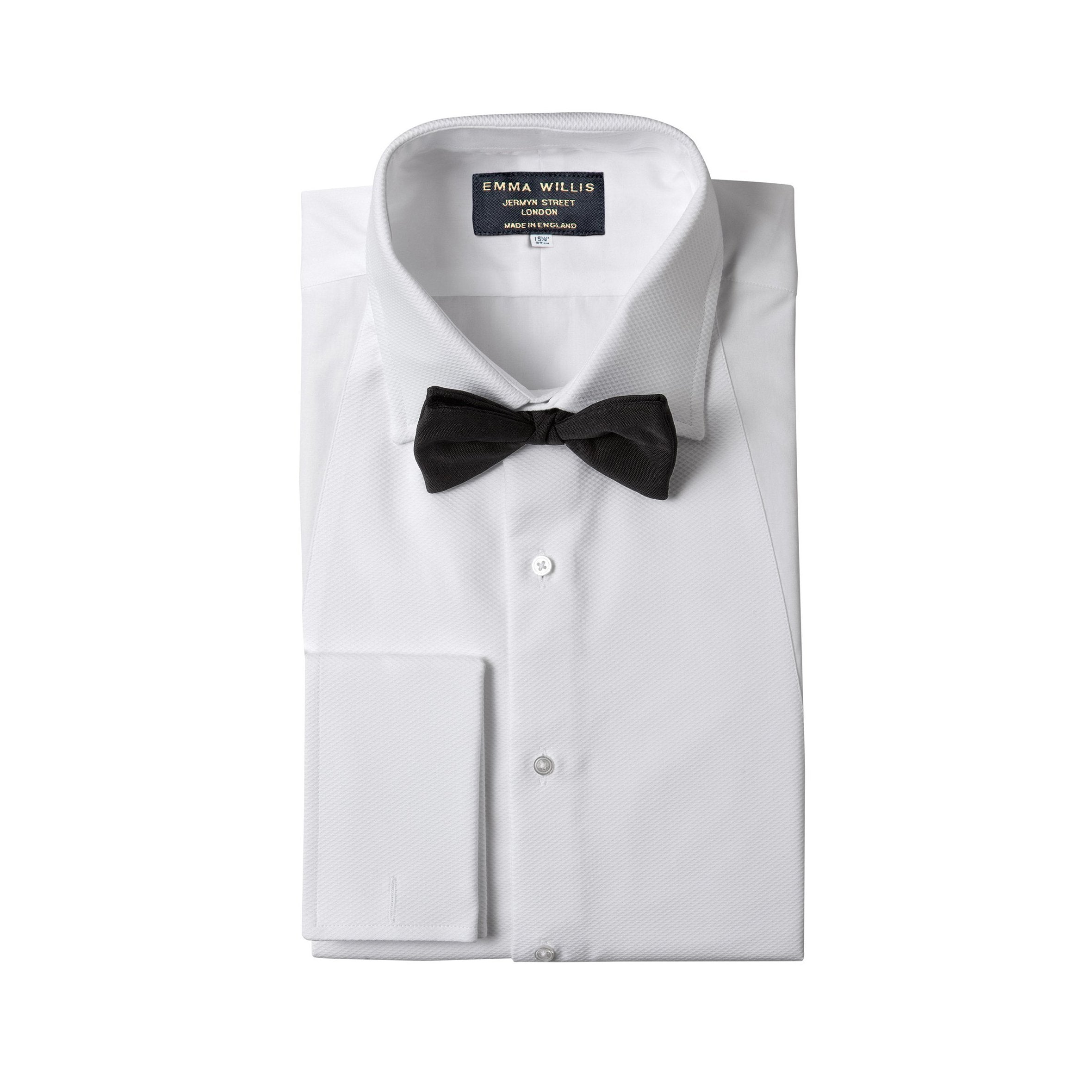 White Cotton Pique Bib Evening Shirt - Emma Willis