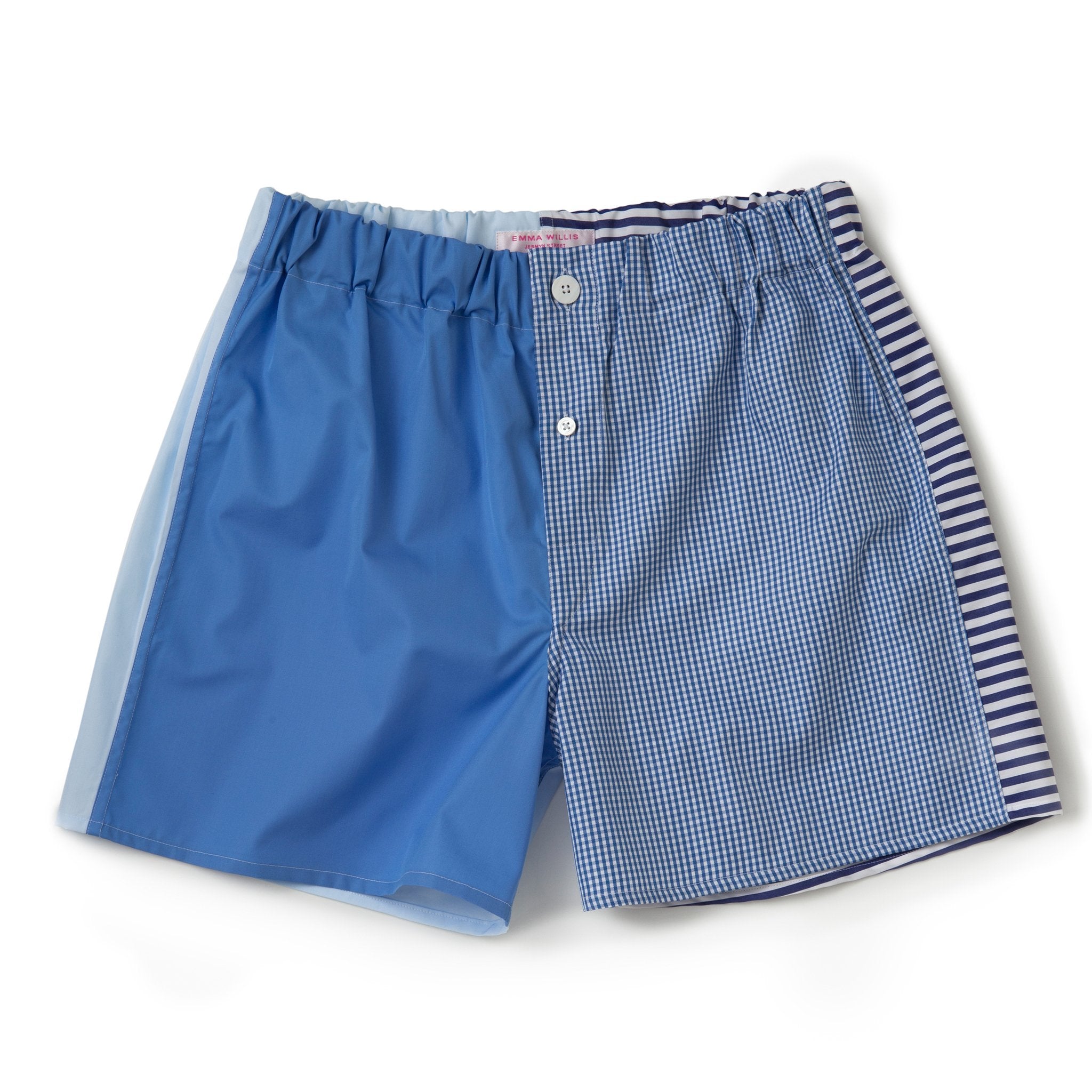 Blue Patchwork Cotton Boxer Shorts - Slim Fit freeshipping - Emma Willis